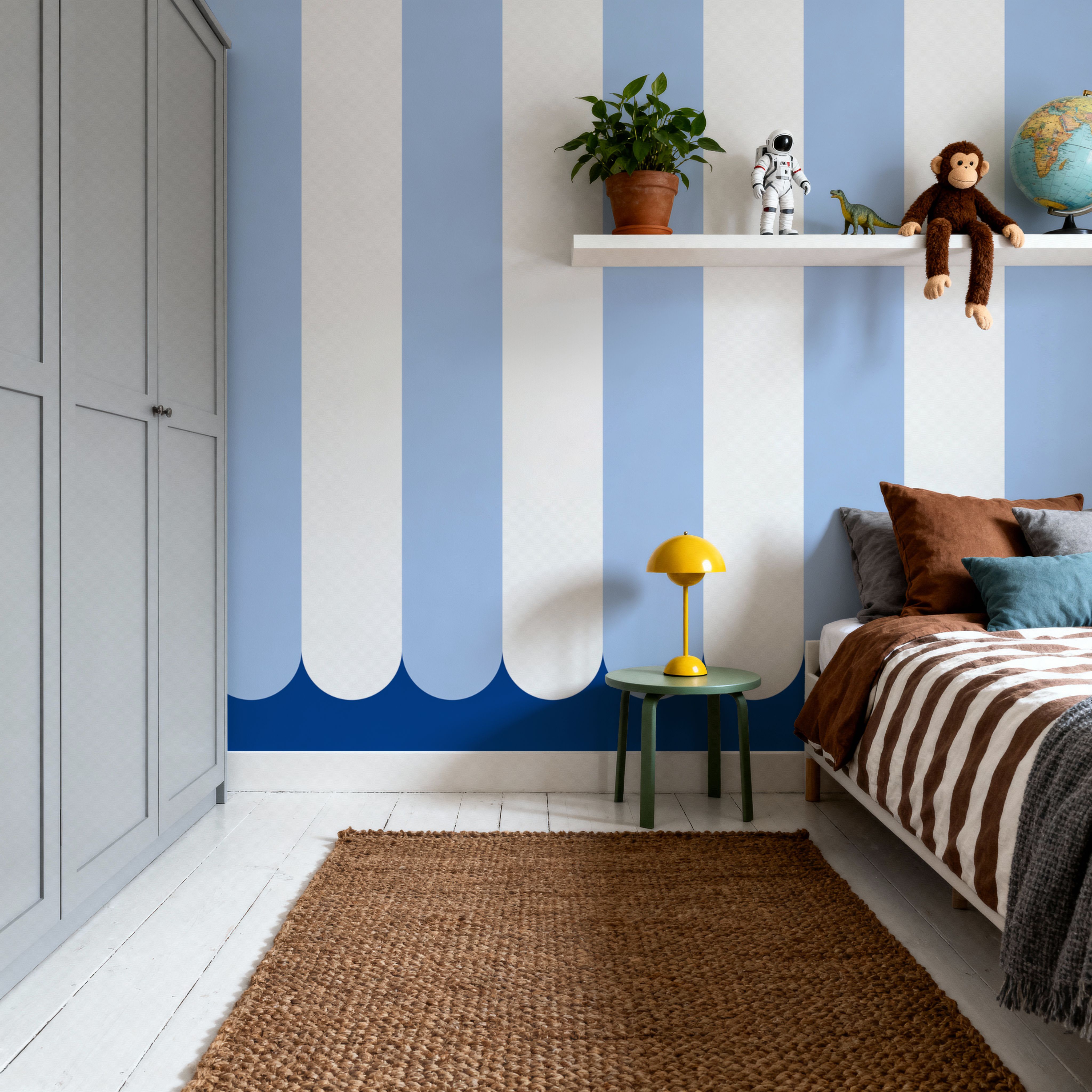 Scalloped Circus Stripes, Baby Blue