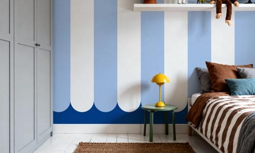 Scalloped Circus Stripes, Baby Blue
