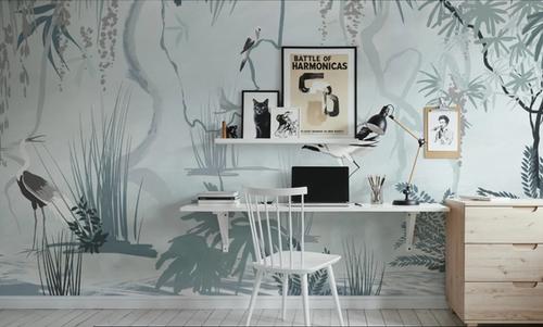 Painted Herons Scenery, Mineral Green