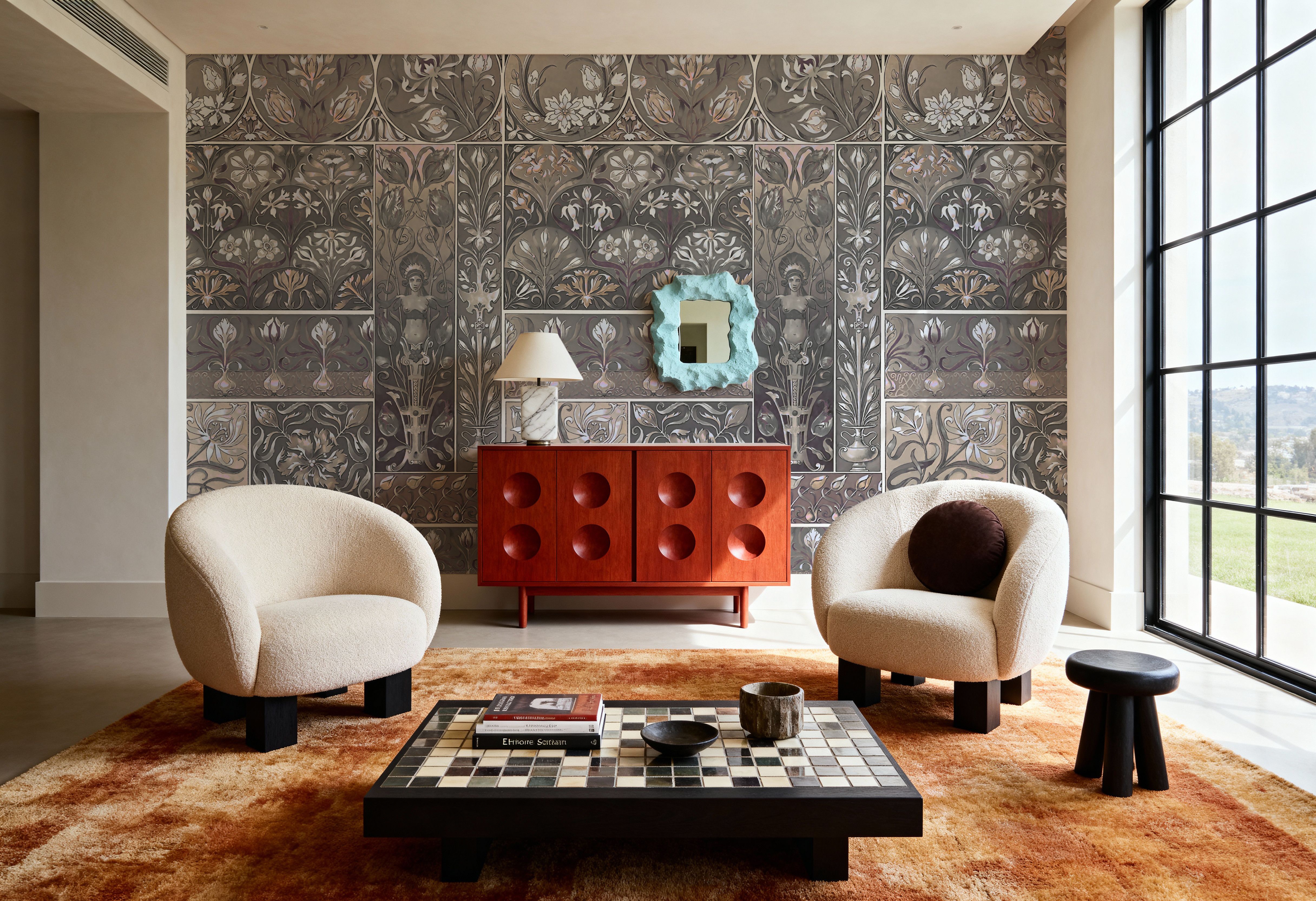 Art Deco Floral Wall Beige