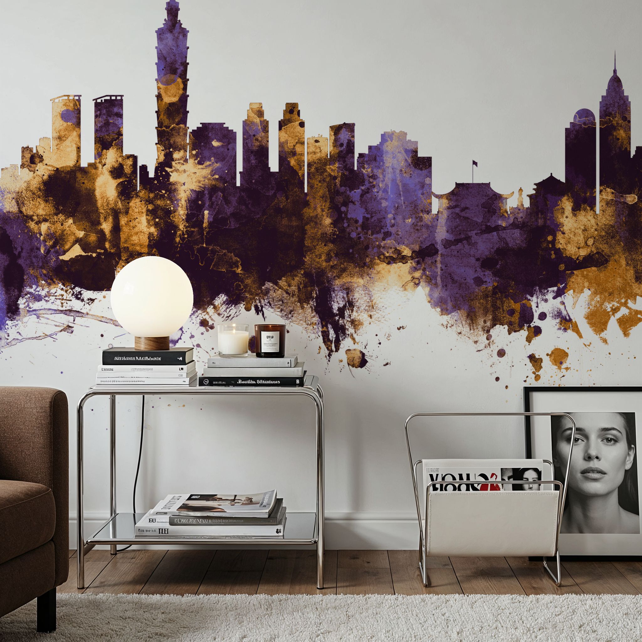 Taipei Taiwan Skyline Purple & Gold