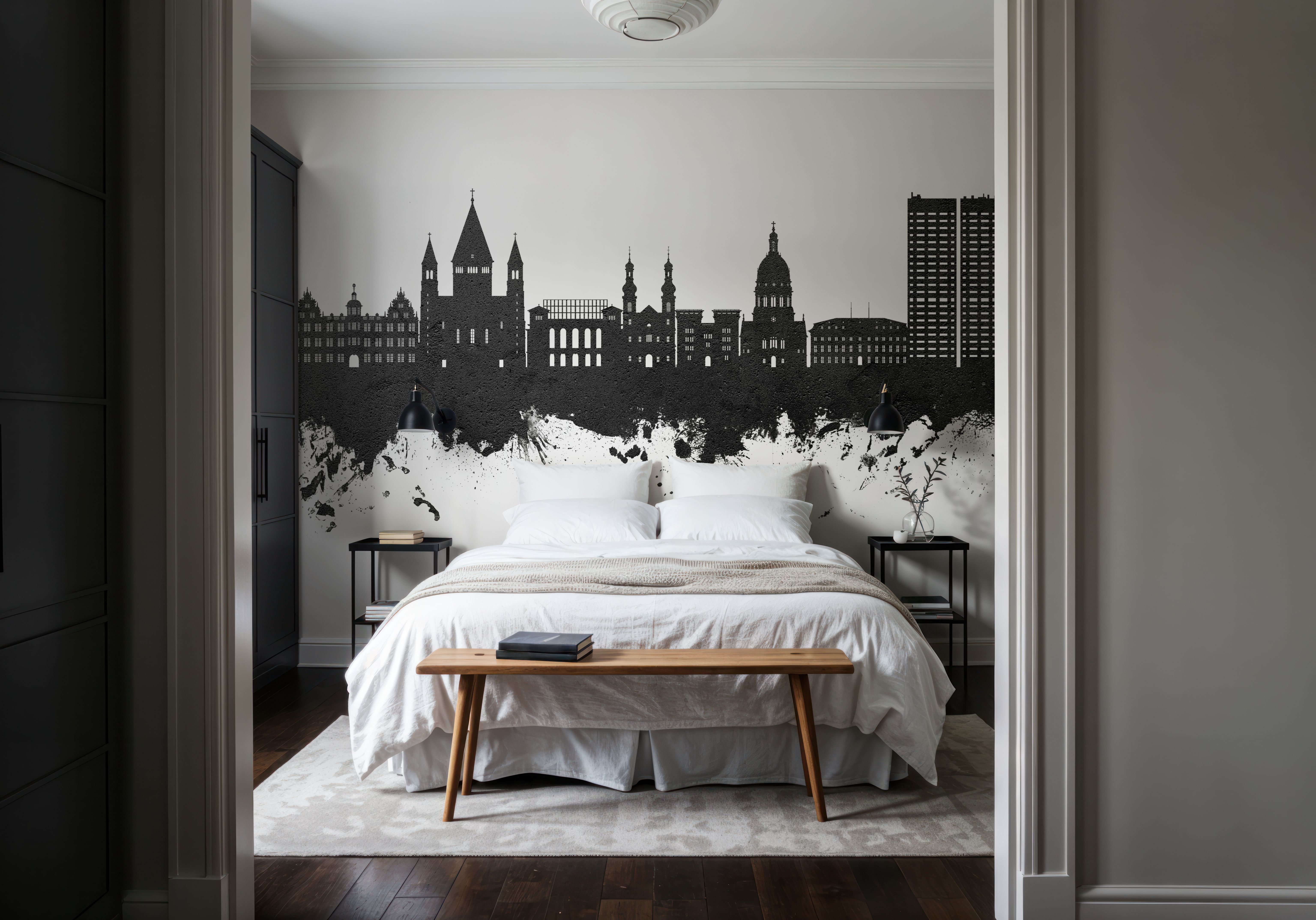 Mainz Germany Skyline Black & White, Wallpaper