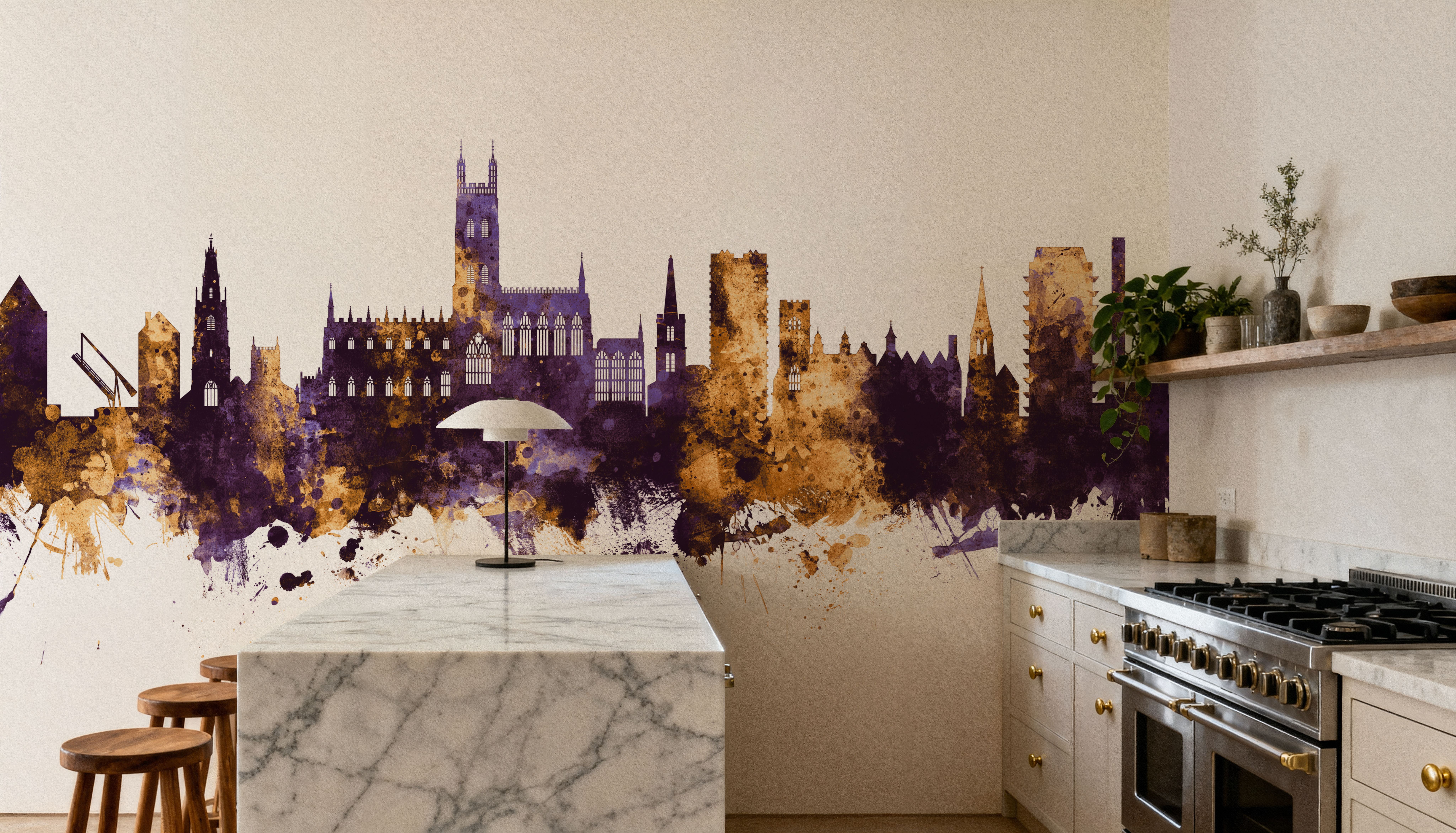 Gloucester England Skyline Purple & Gold