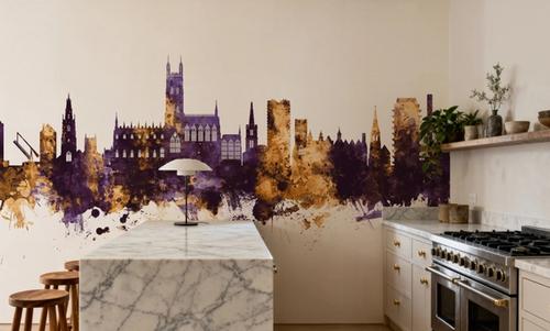 Gloucester England Skyline Purple & Gold