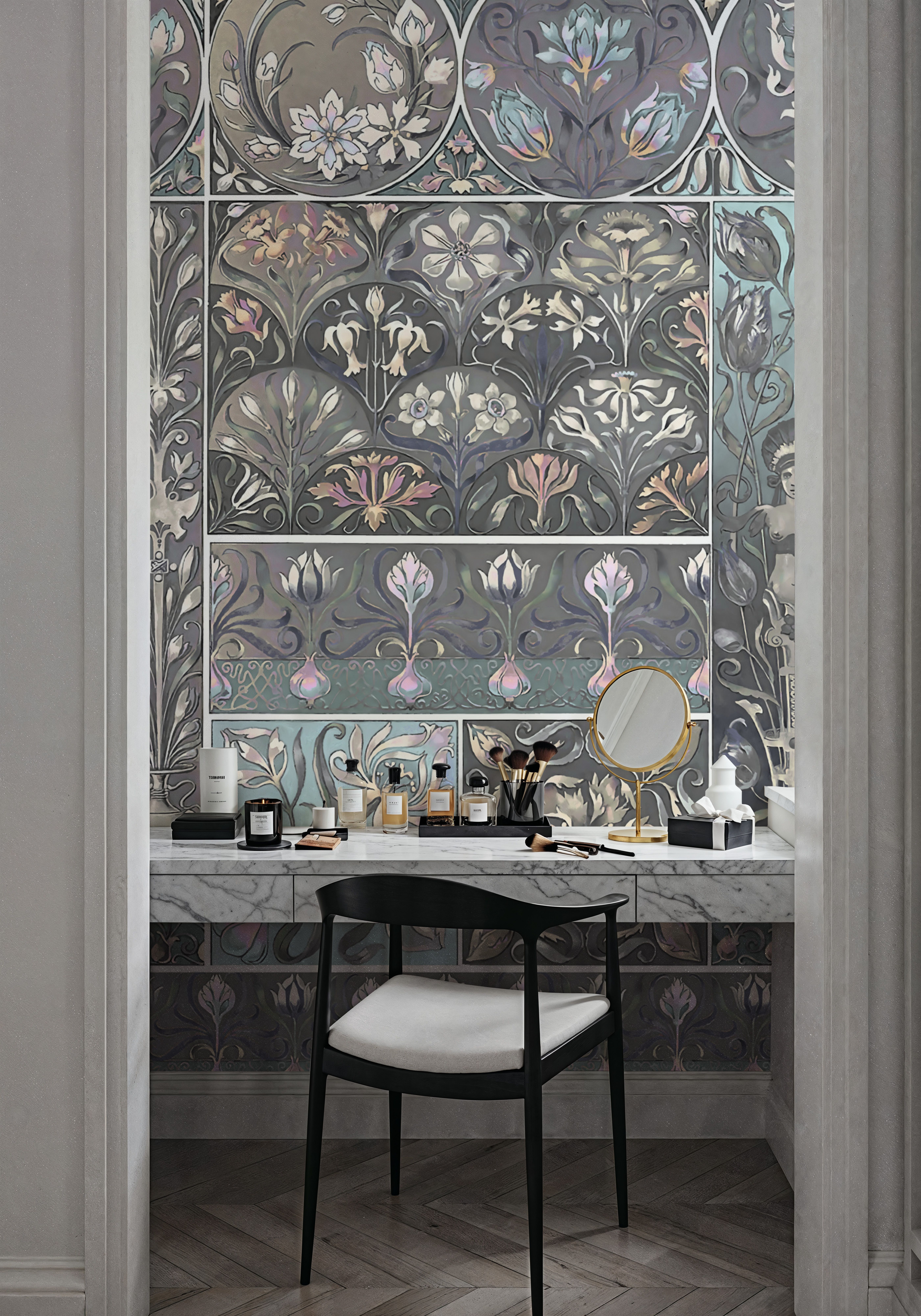 Art Deco Floral Wall Blue