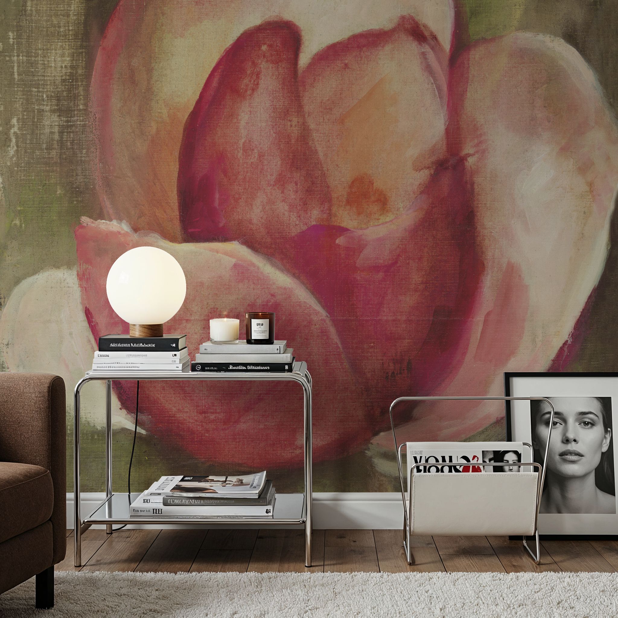 Wall Mural - Pink Blossom on Canvas - Contemporary mural wallpaper - Bedroom - Wallism US - Premium, Textured or Peel & Stick