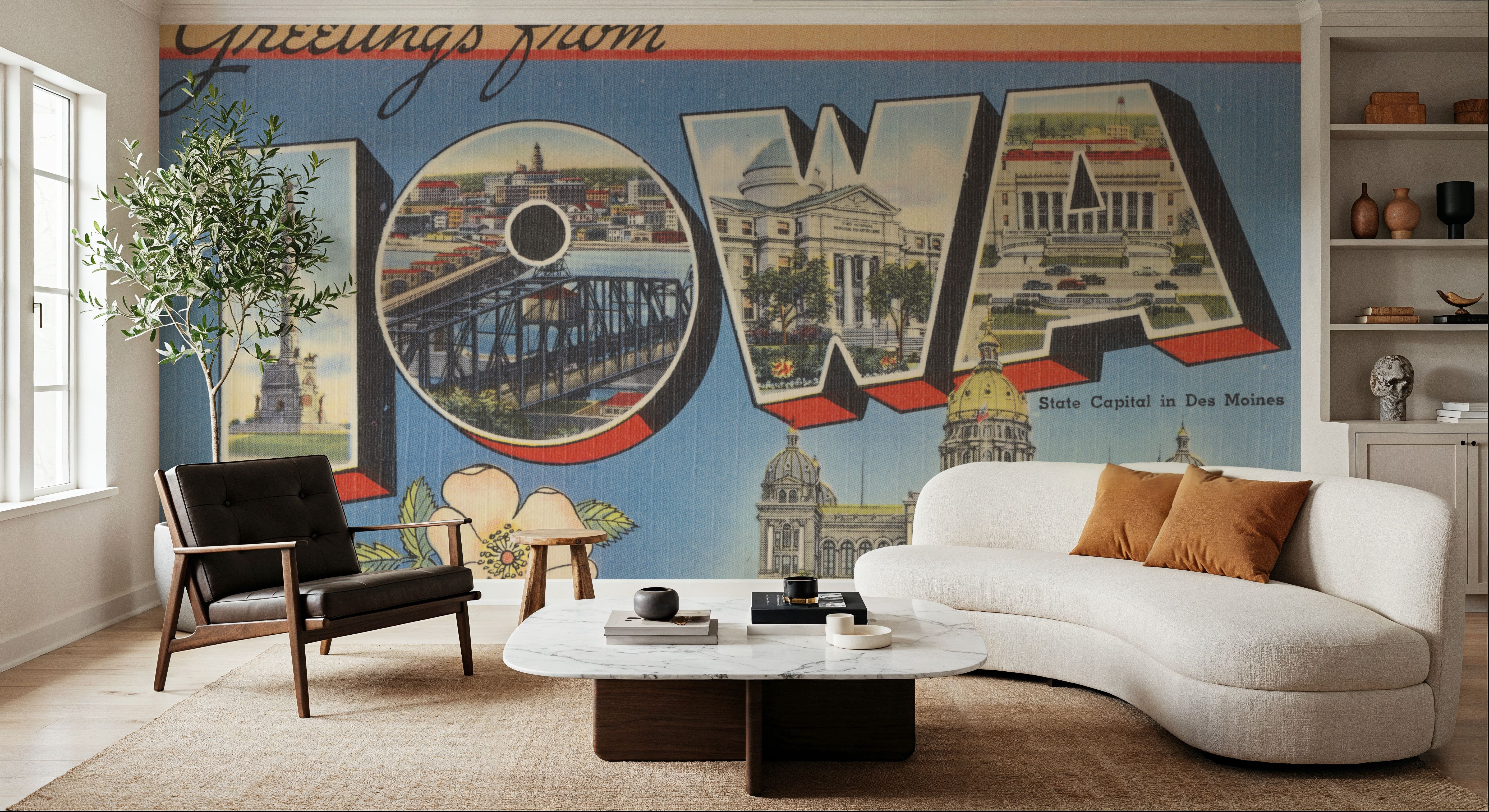 Greetings from Iowa - Screenprint Postcard, Wallpaper