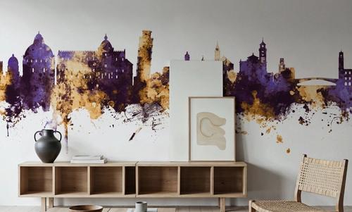 Pisa Italy Skyline Purple & Gold