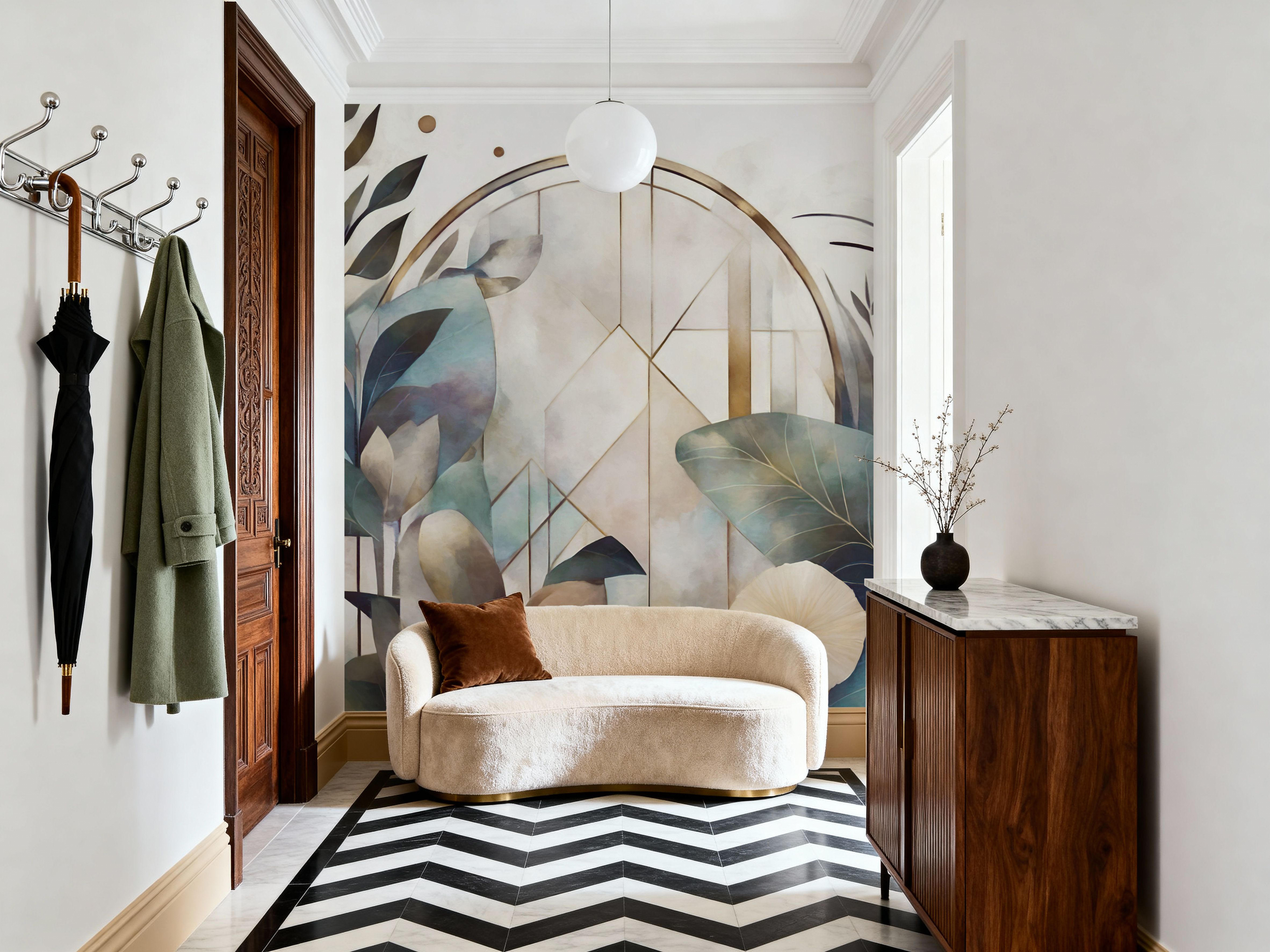 Art Deco Floral Geometry Yellow, Wallpaper