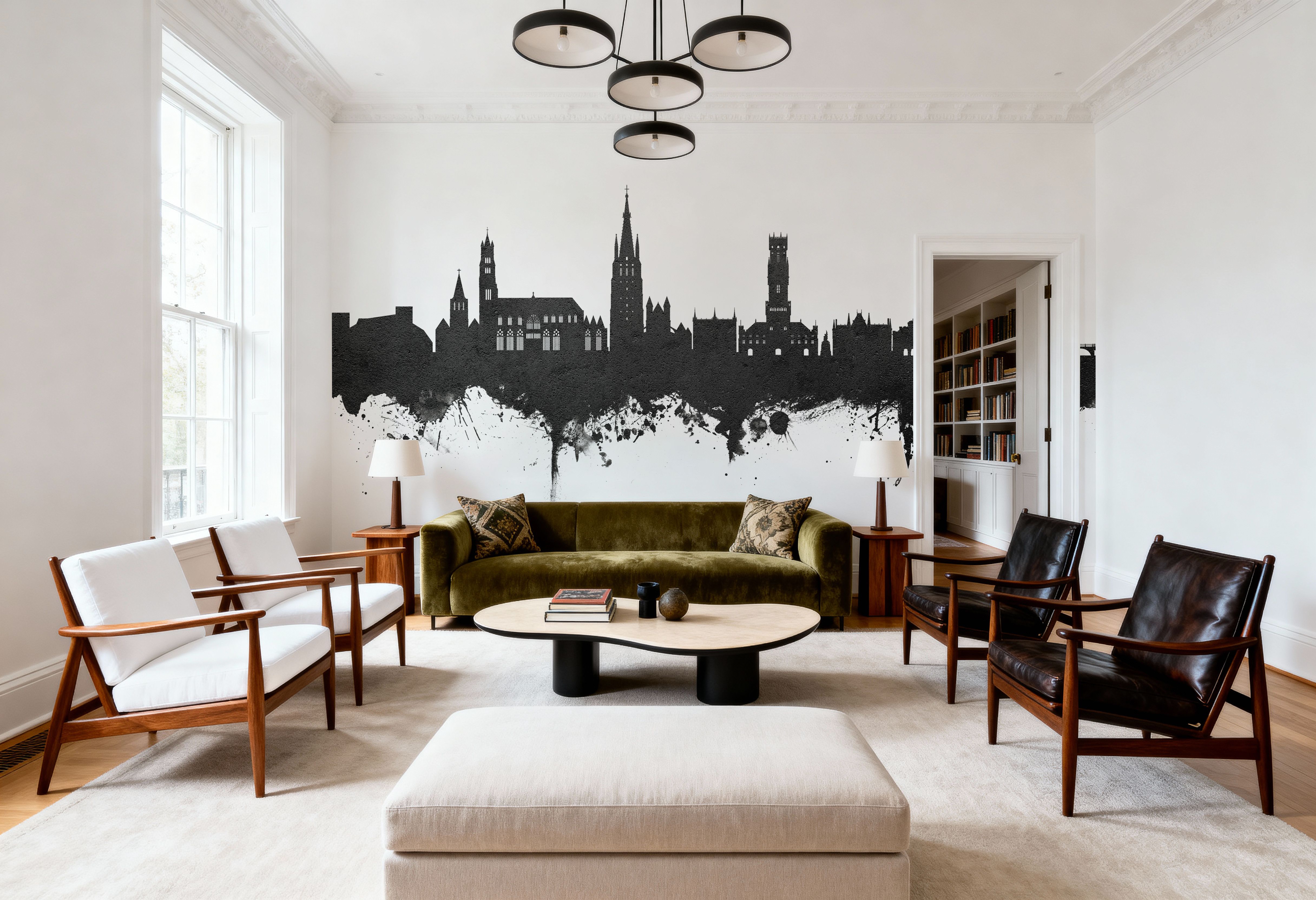 Bruges Belgium Skyline Black & White, Wallpaper