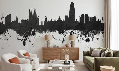 Barcelona Skyline Black & White