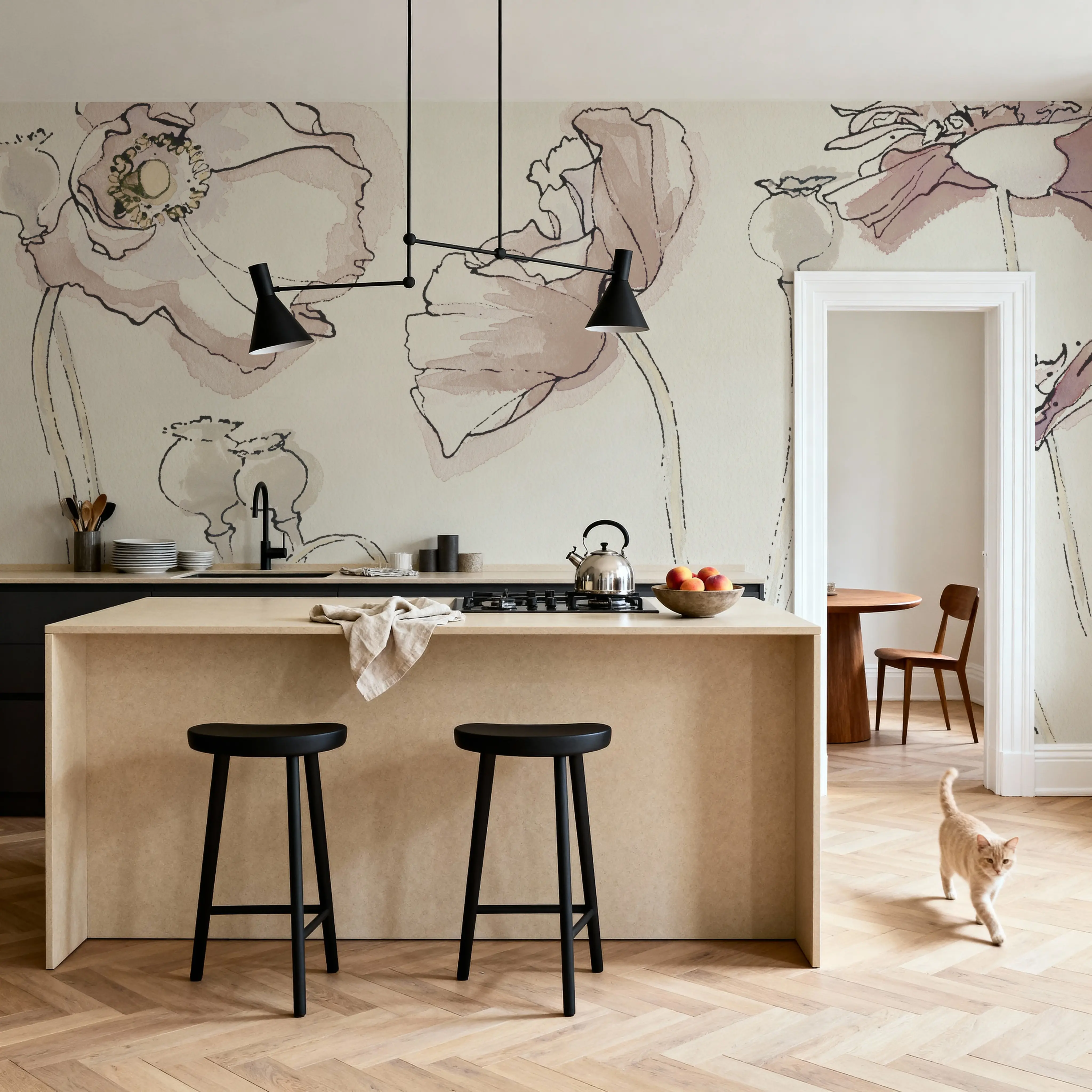 Wall Mural - Somniferums Neutral - Floral Nature mural wallpaper - Pink - Bedroom - Wallism UK - Peel & Stick or Paste-the-Wall