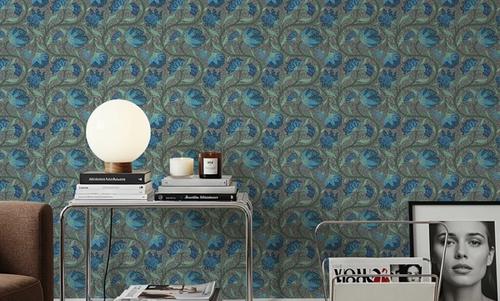 Indial Floral, Teal on Slate