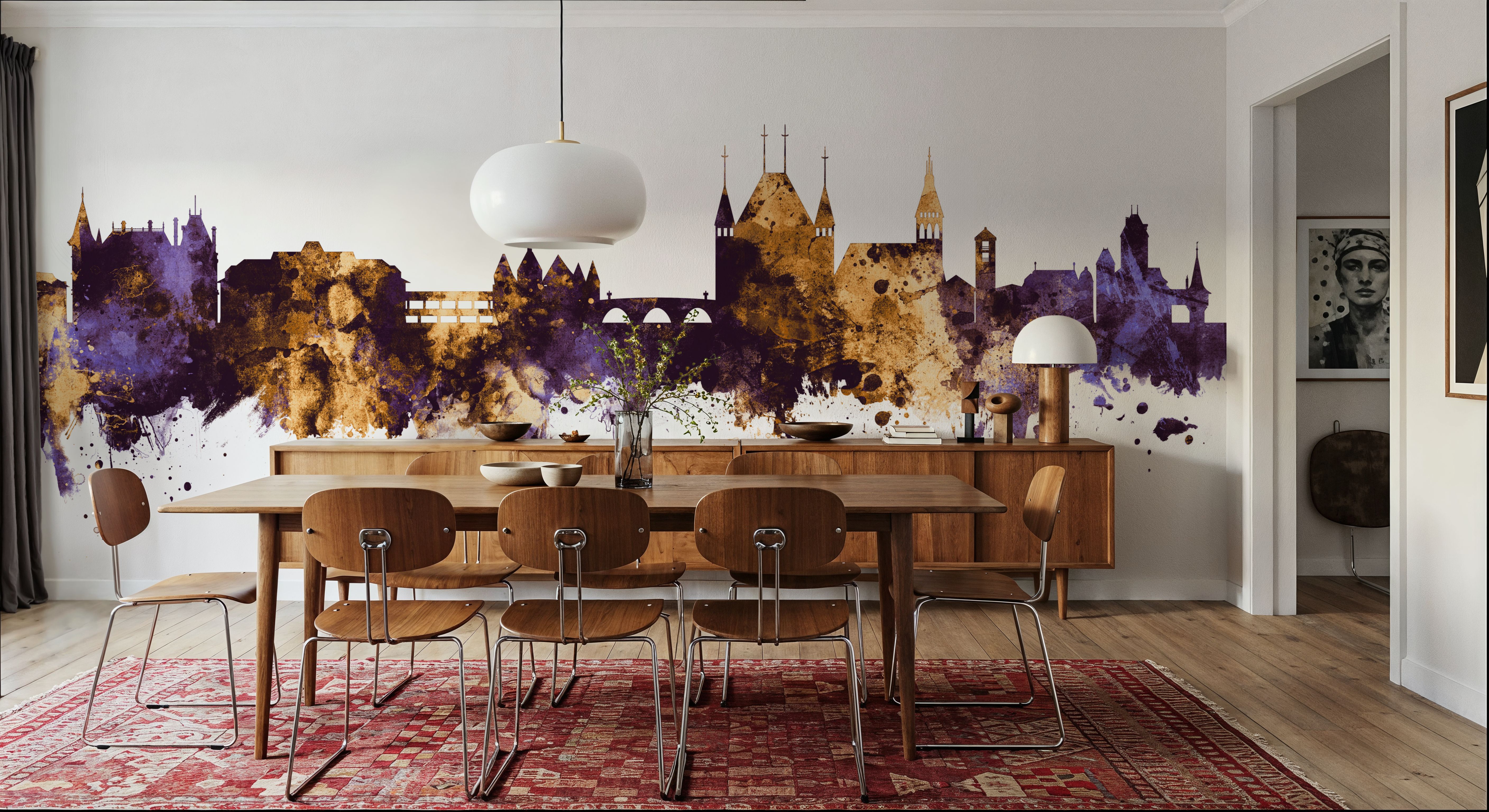 Thun Switzerland Skyline Purple & Gold, Wallpaper