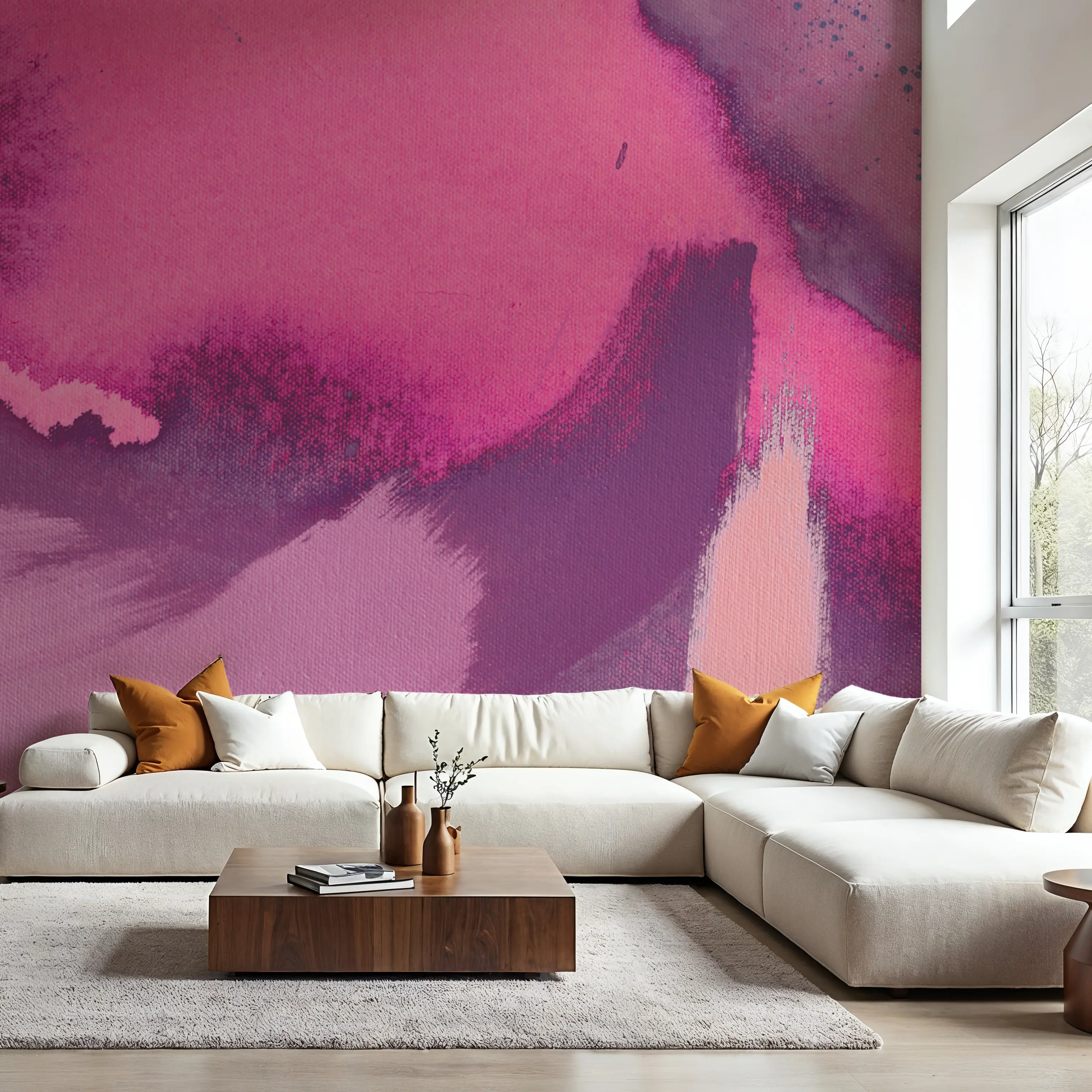 Fotobehang - Imagination Plum - Abstract Kunst Mural - Roze - Kantoorruimtes - Wallism België - Zelfklevend of Vliesbehang
