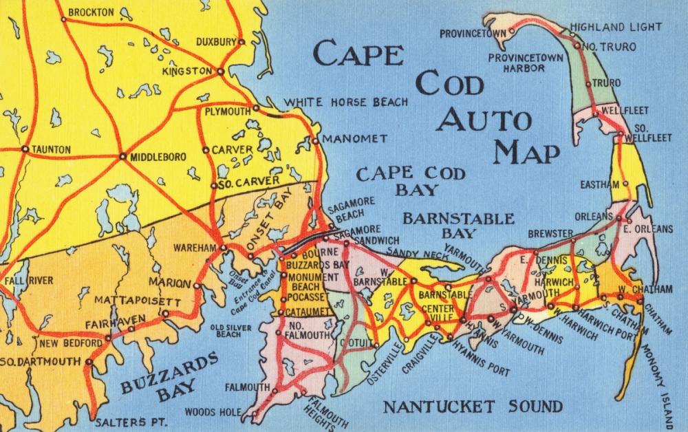 Greetings from Cape Cod Map - Screenprint Postcard