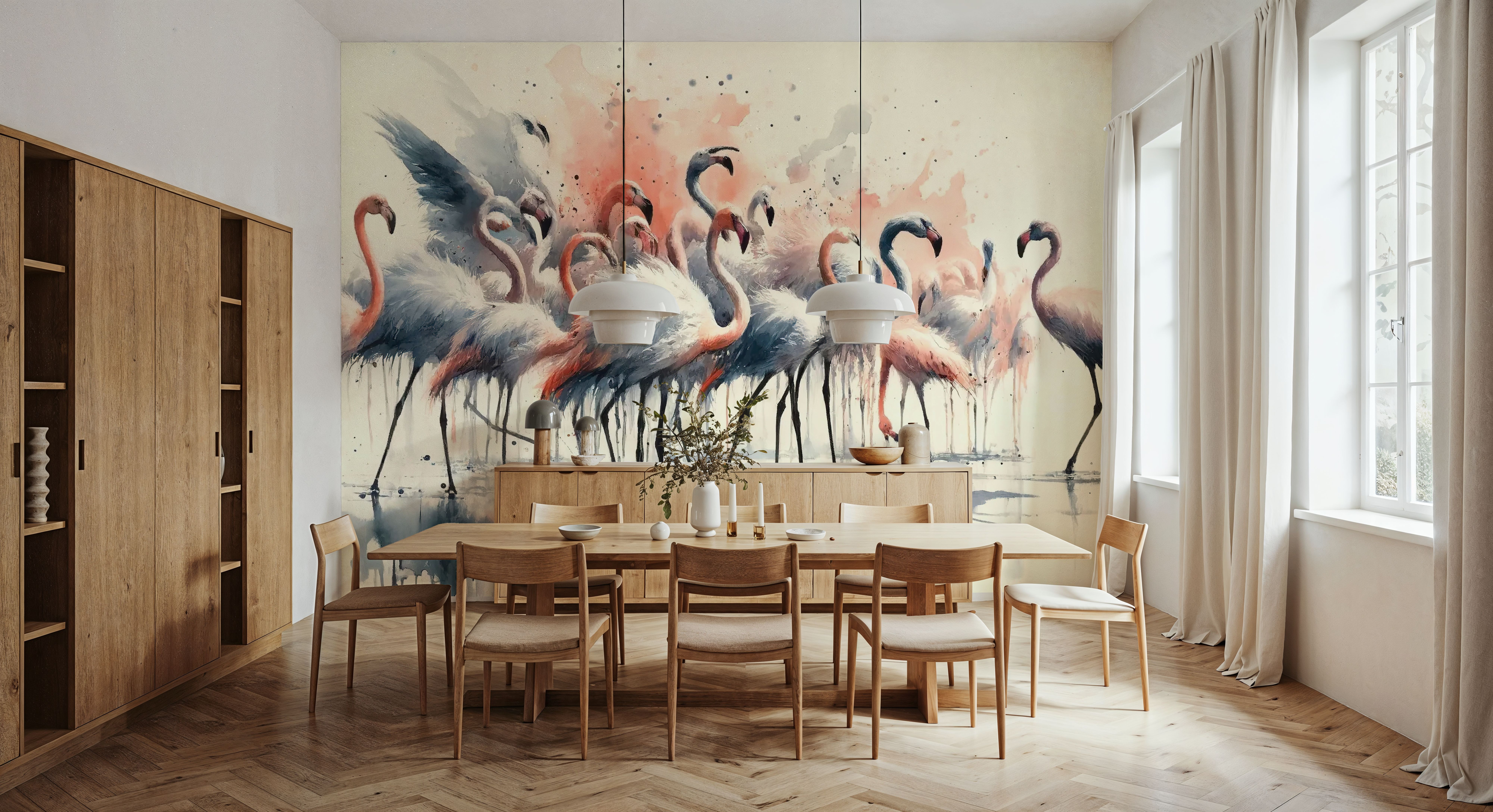 Elegance of Flamingos at Rest, Tapeten