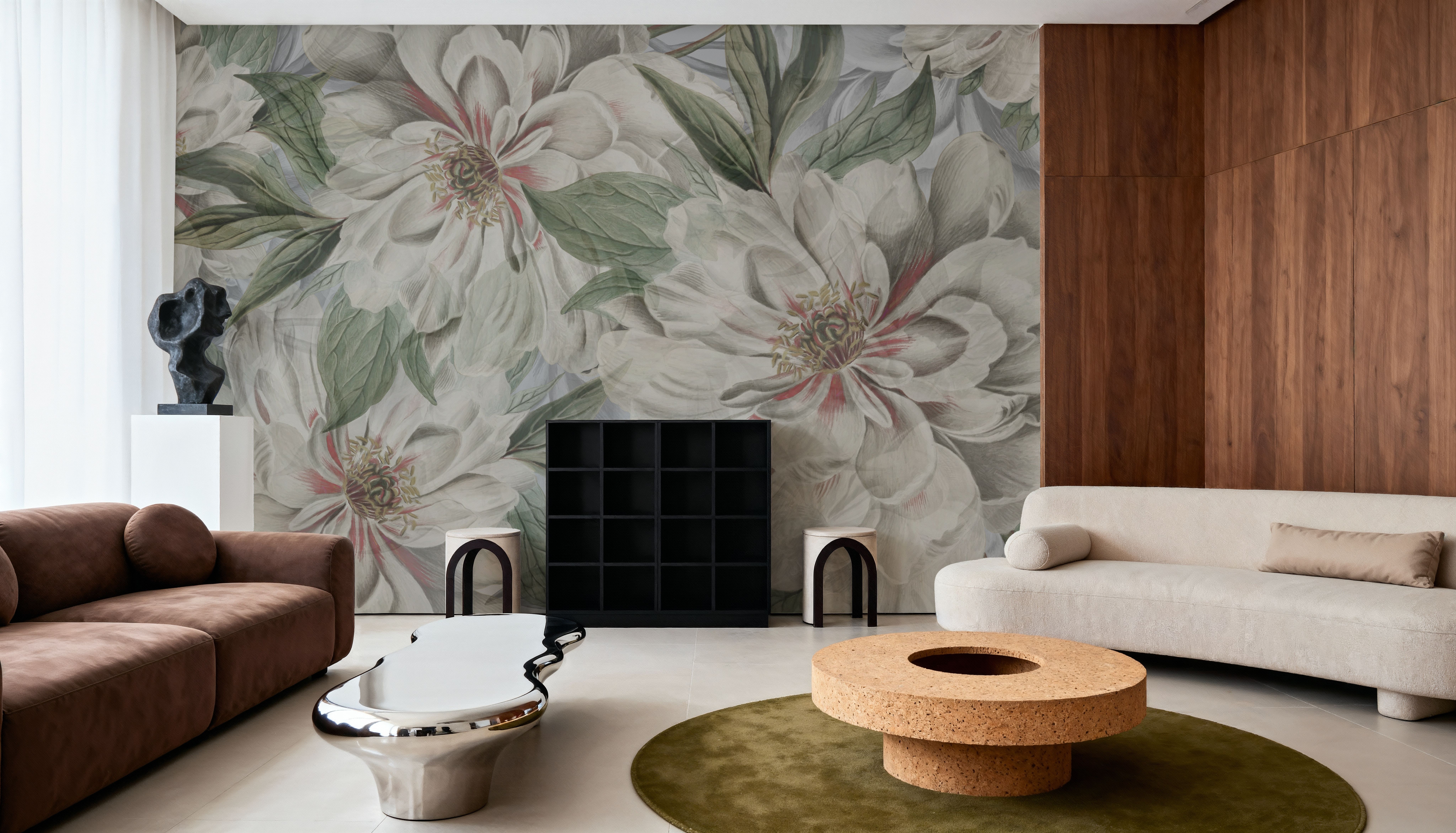 Peony Study - Pearl and Green, Carte da parati