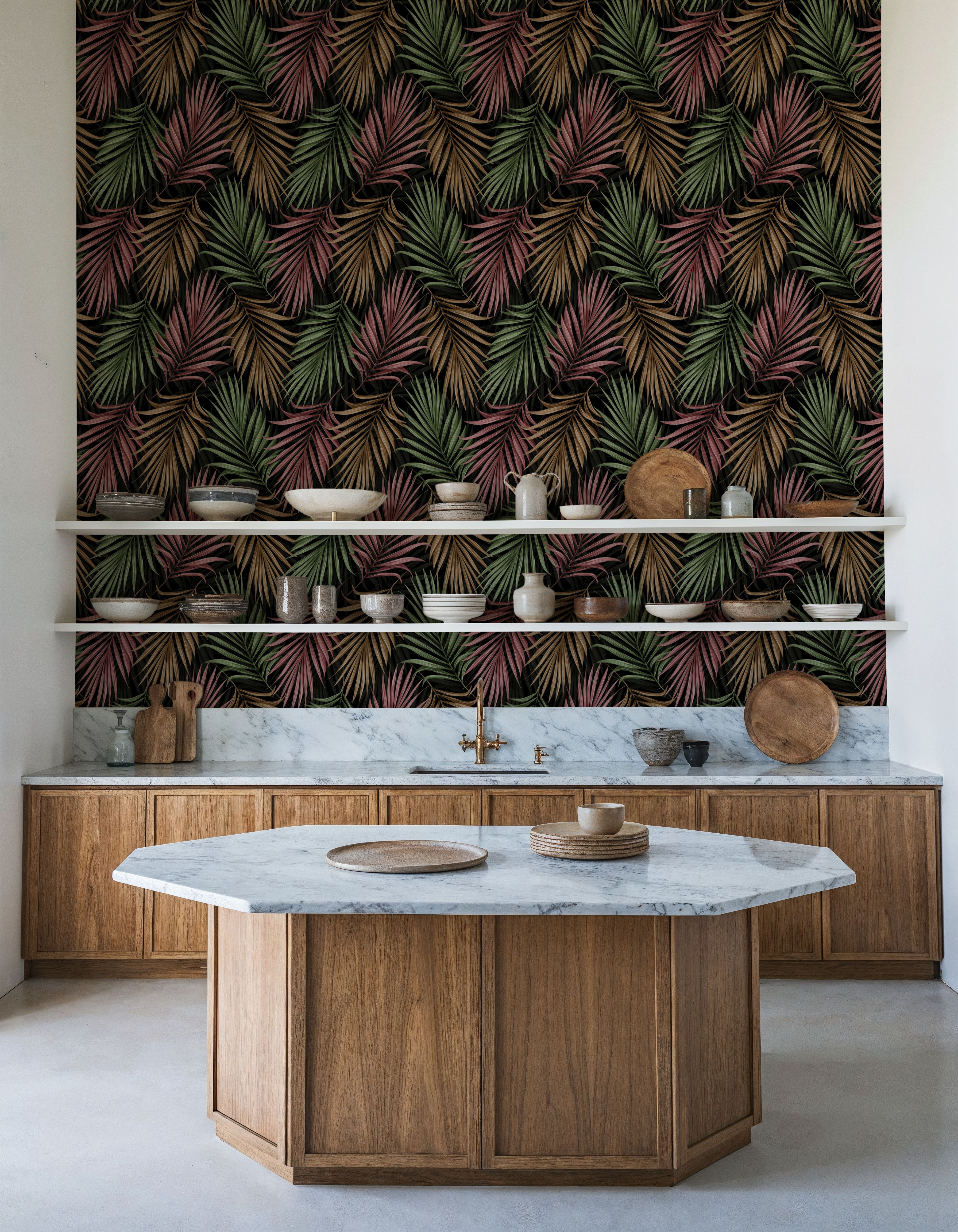 Bright Palms Pattern, Plum & Brown