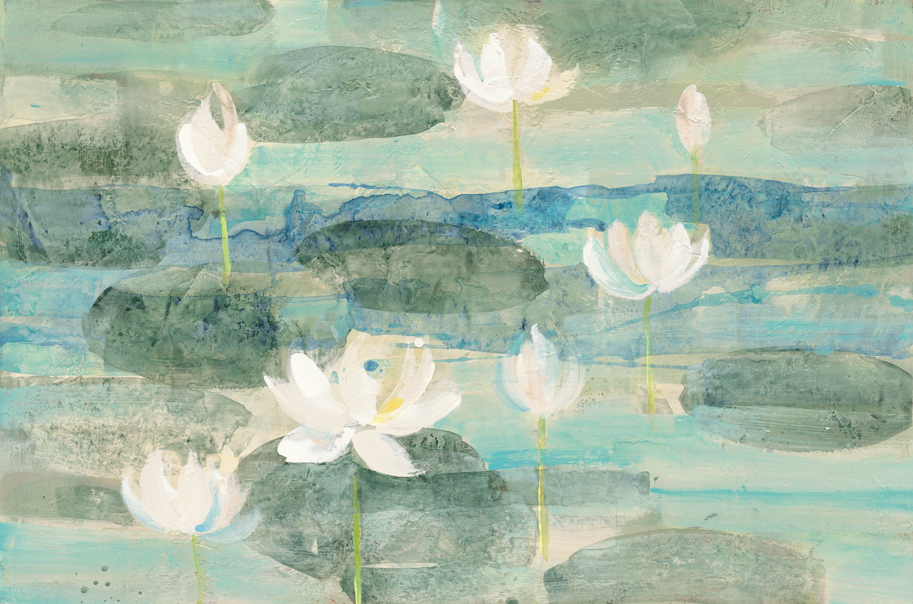 painted wallpaper design with water lilies