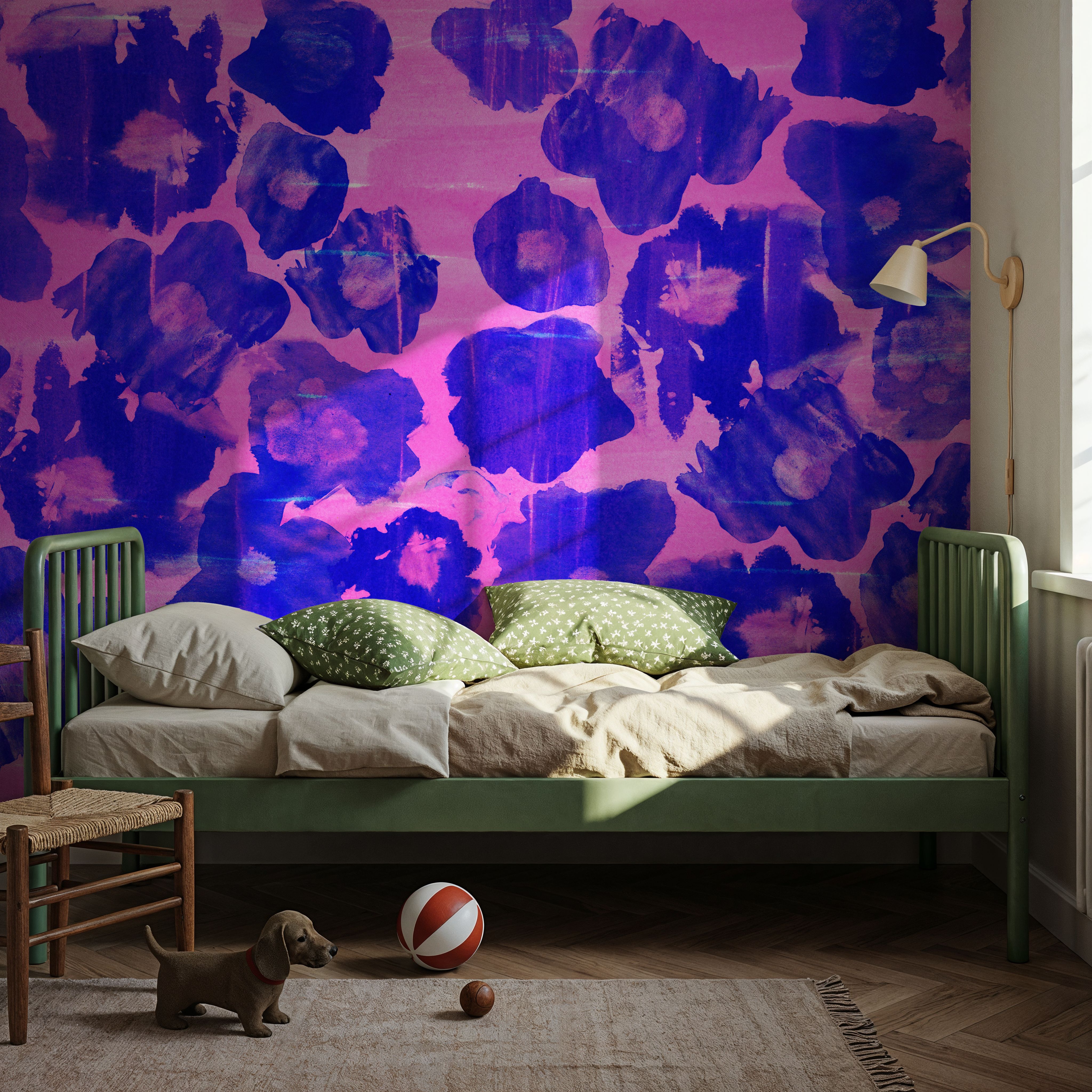 Flower Poufs, Indigo on Pink