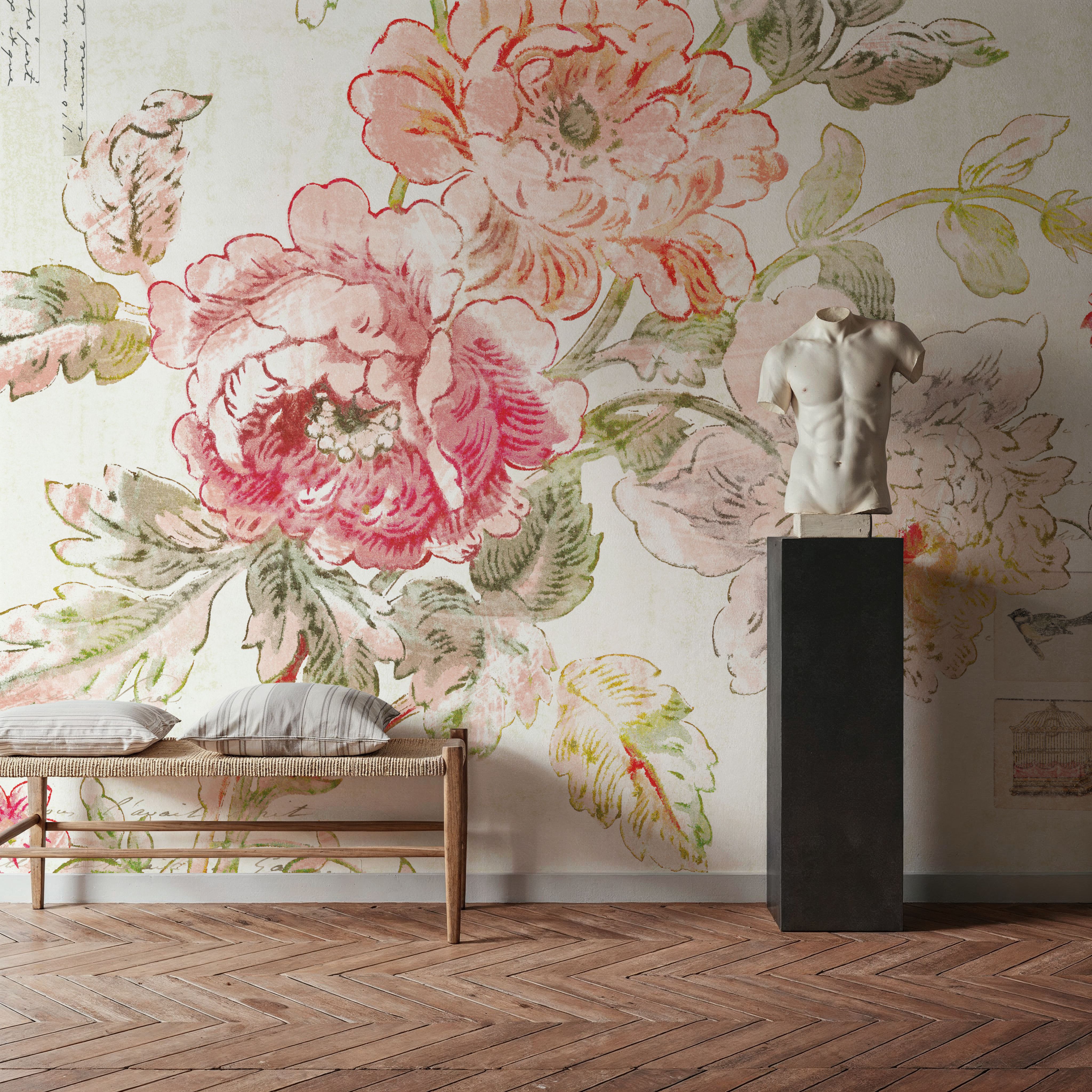 Wall Mural - Cottage Roses I - Chintz Nature mural wallpaper - Offices - Wallism US - Premium, Textured or Peel & Stick