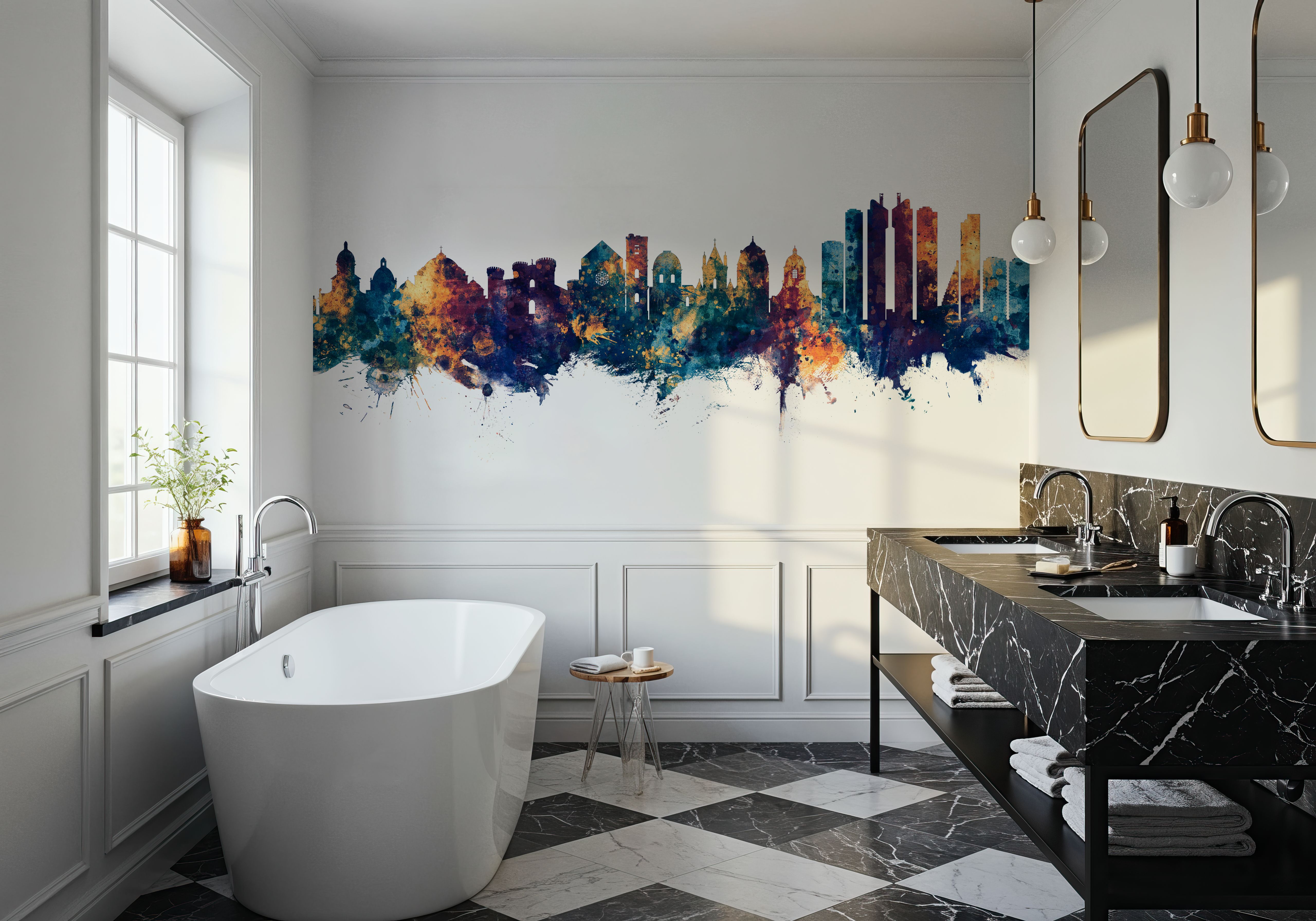 Naples Italy Skyline Blue & Bronze, Papel pintado