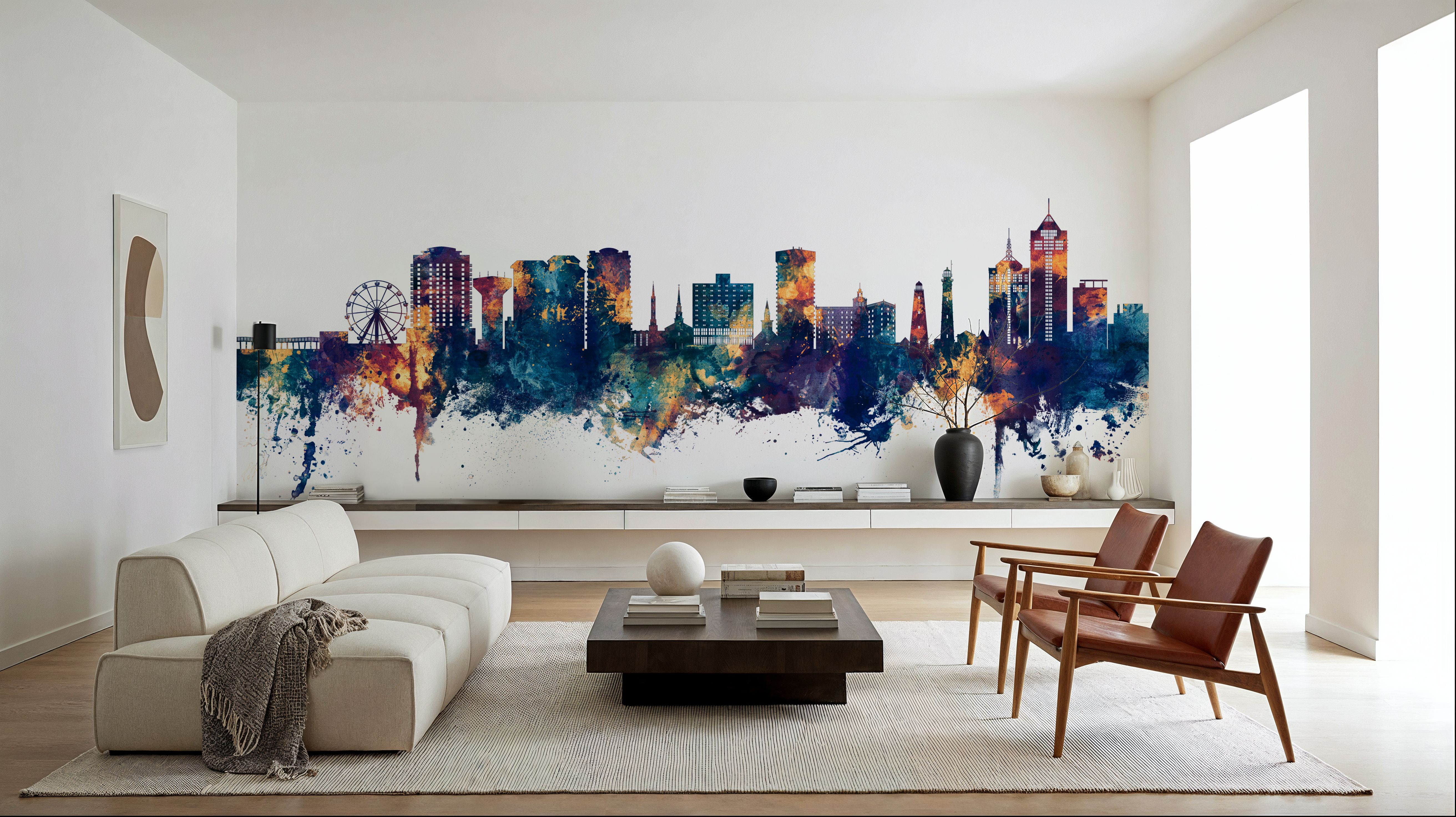 Virginia Beach Skyline Blue & Bronze, Wallpaper