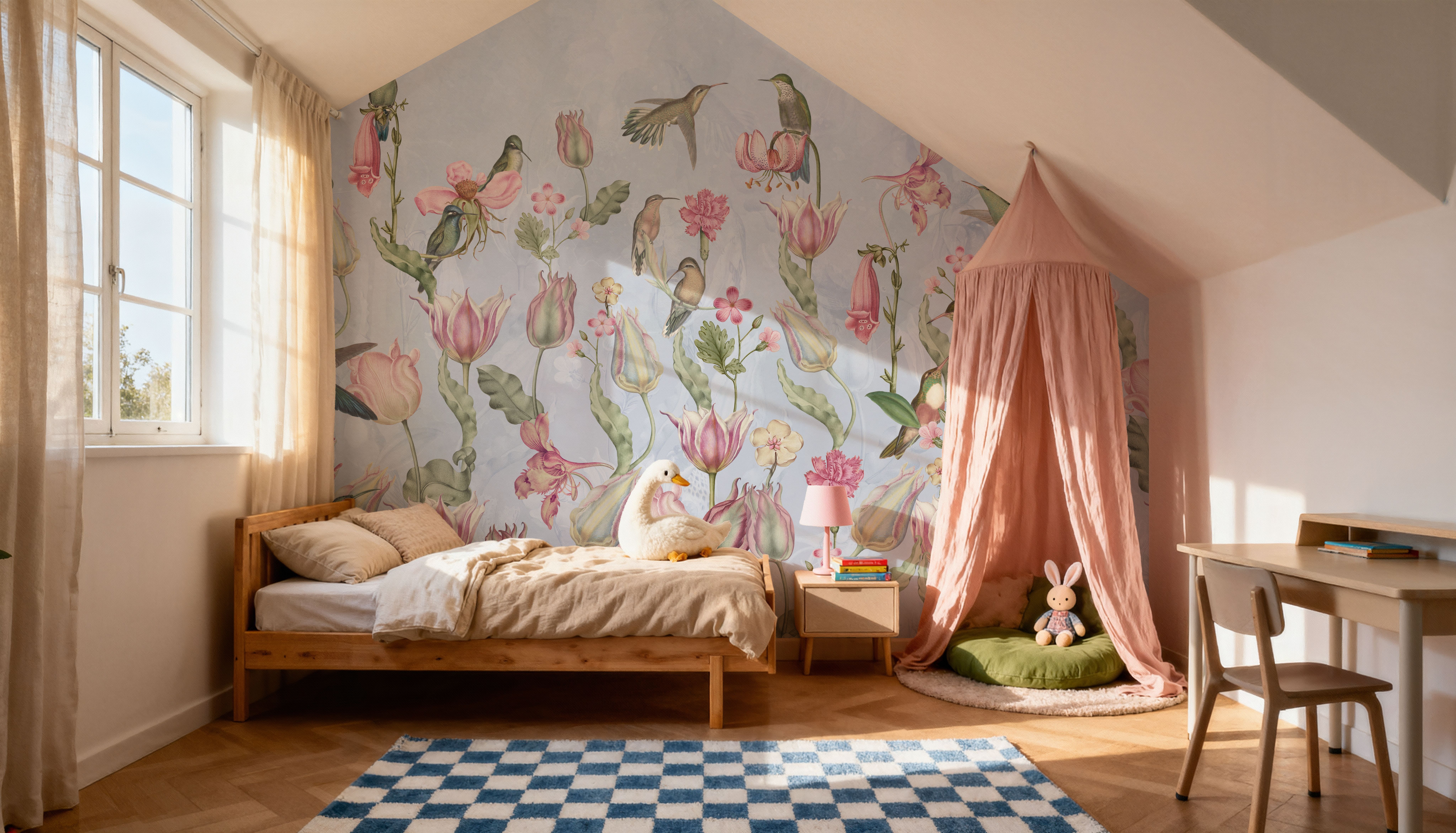 Tulips & Birds, Sky Blue