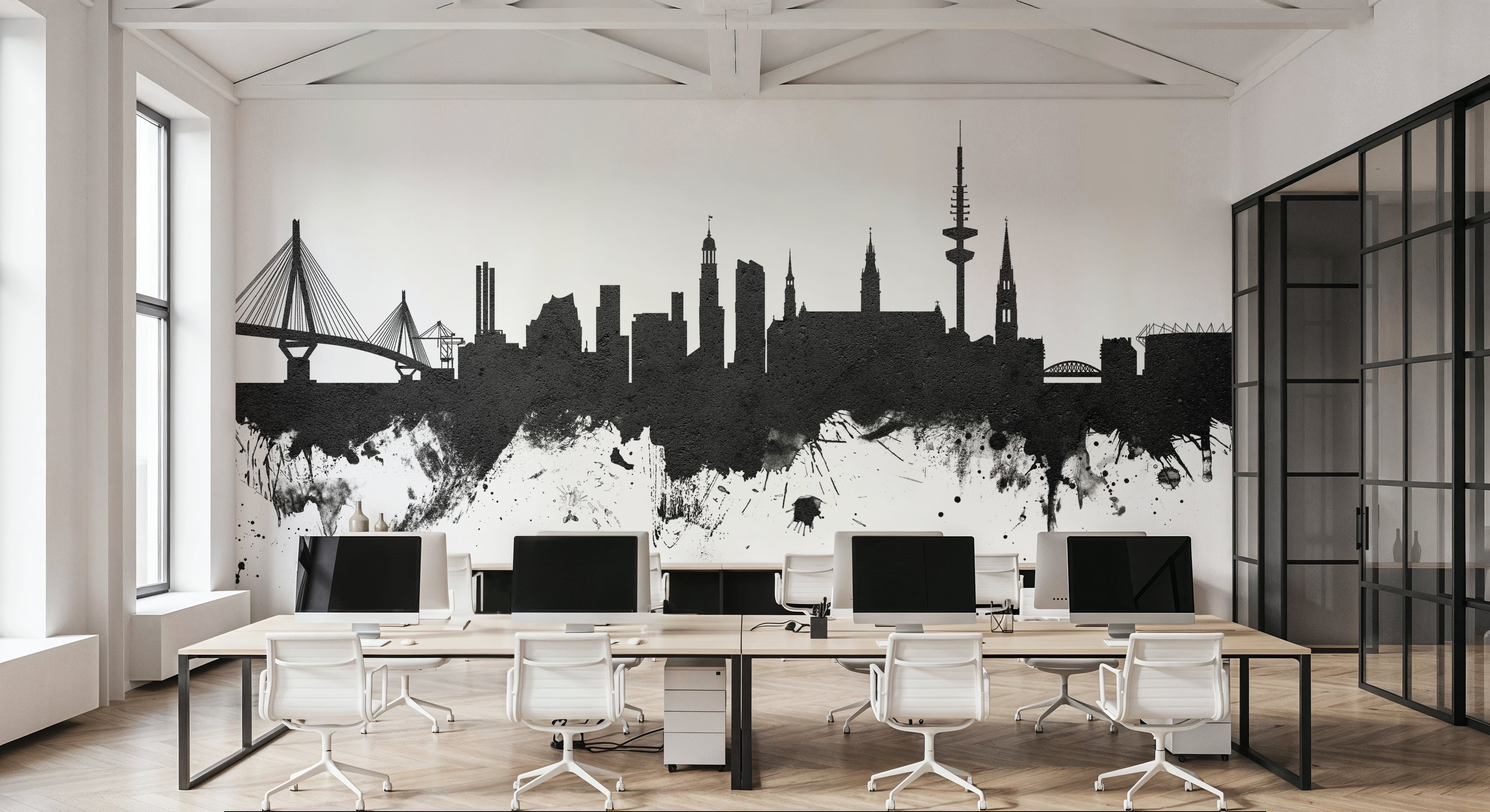 Hamburg Germany Skyline Black & White