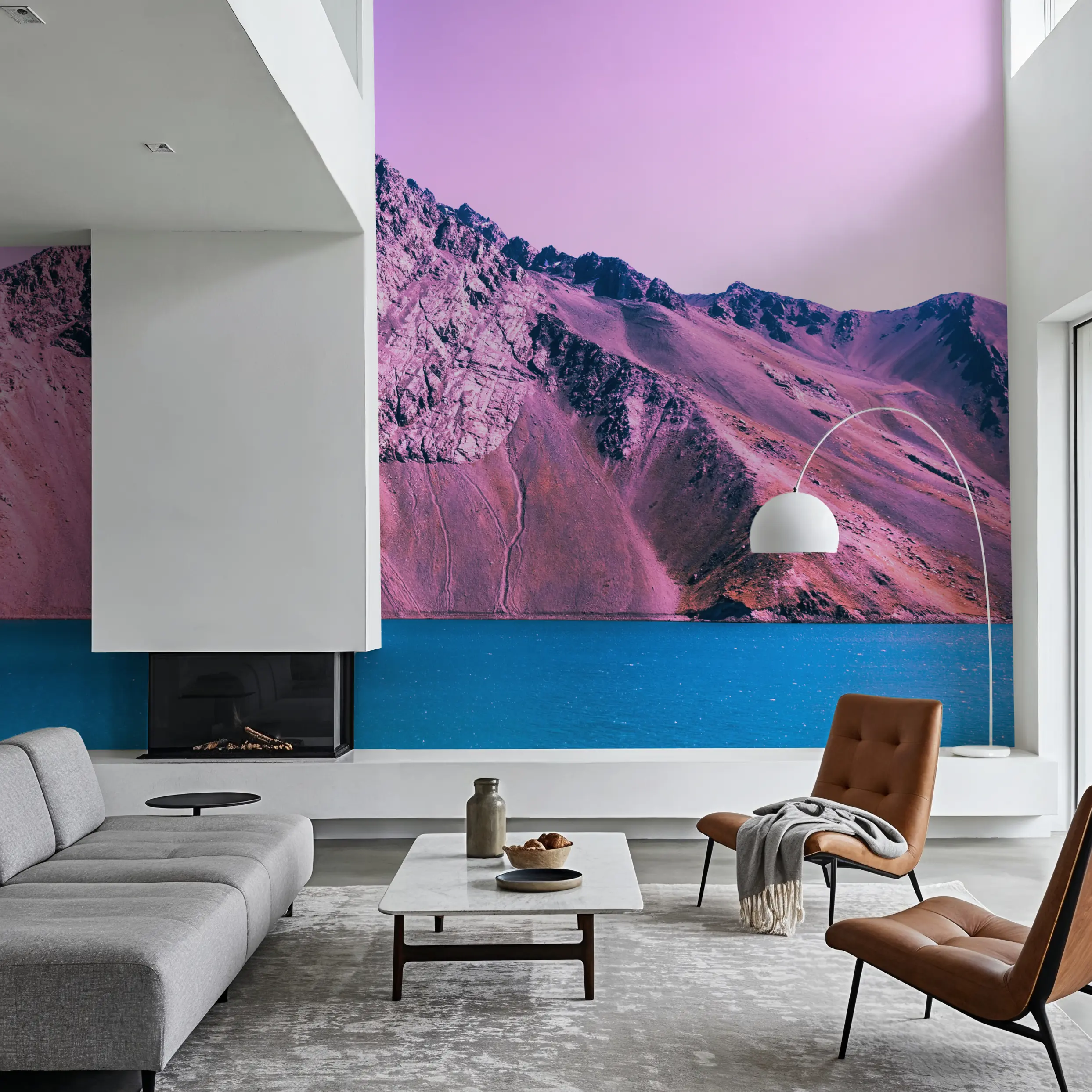 Papier Peint Panoramique - Pink Mountain - Montagnes Paysages - Rose - Chambre - Wallism Belgique - Encollage au mur ou Autocollant
