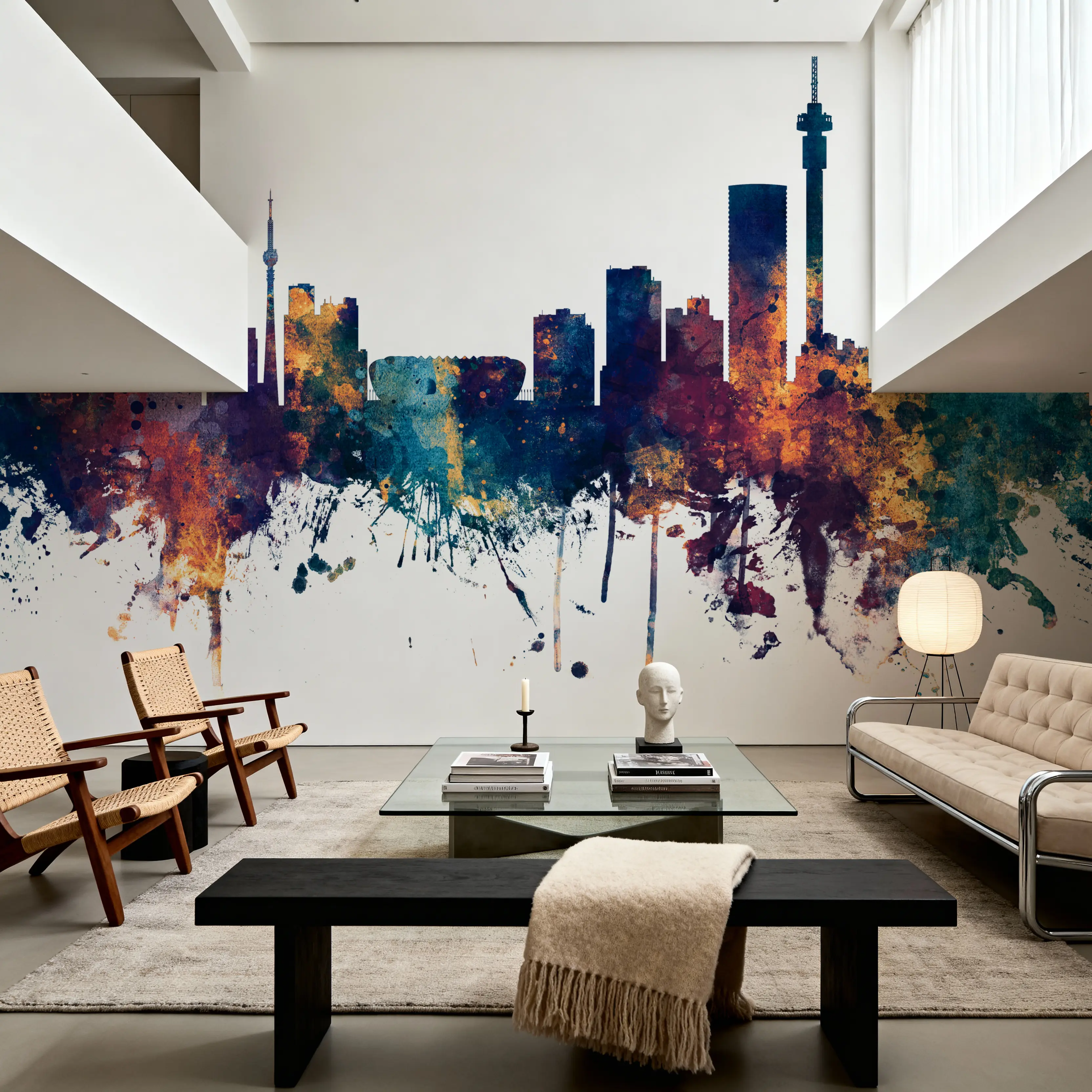 Papier Peint Panoramique - Johannesburg South Africa Skyline Blue & Bronze - Abstrait - Salle à manger - Wallism Belgique