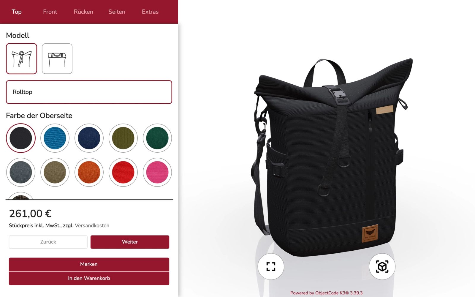 K3-Konfigurator: Rolltop-Rucksack von red rebane