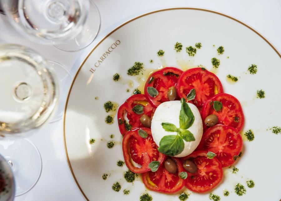 Caprese salad with fresh burrata and tomatoes