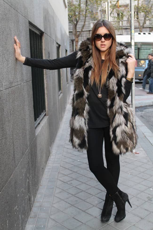 long fur vest for woman in grey color