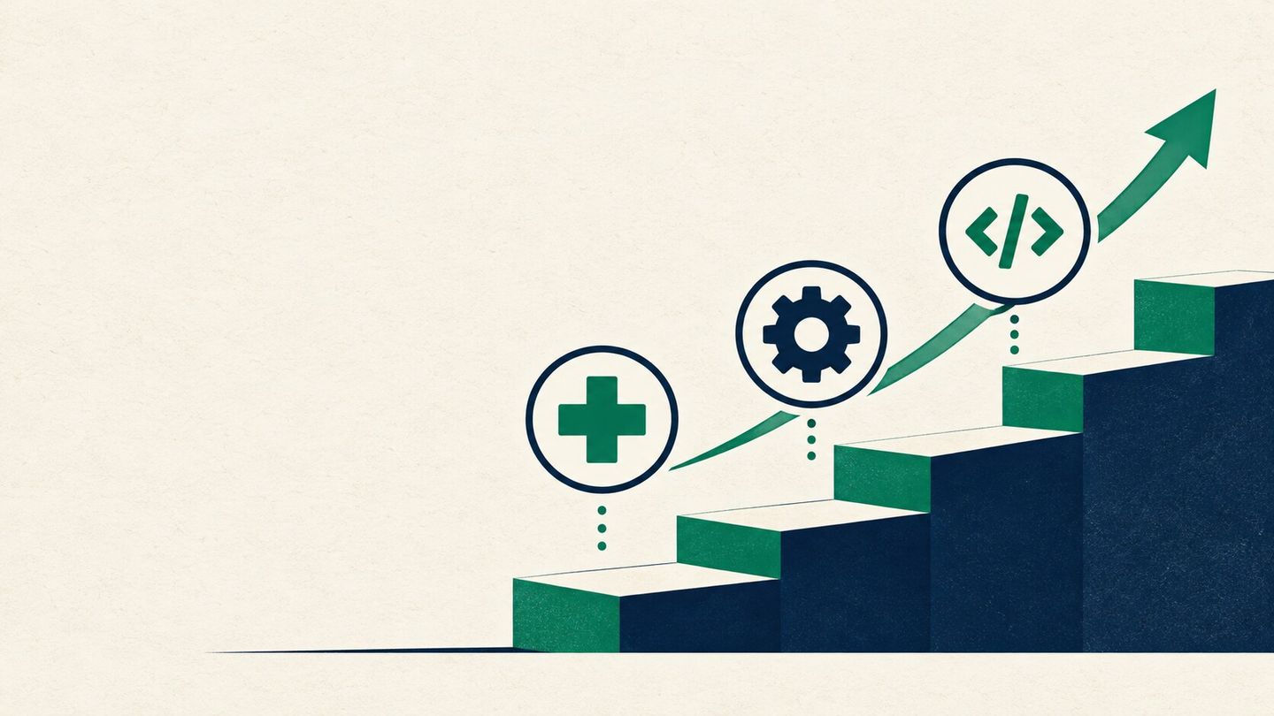 Minimal illustration of healthcare, engineering and technology career symbols on an ascending ladder