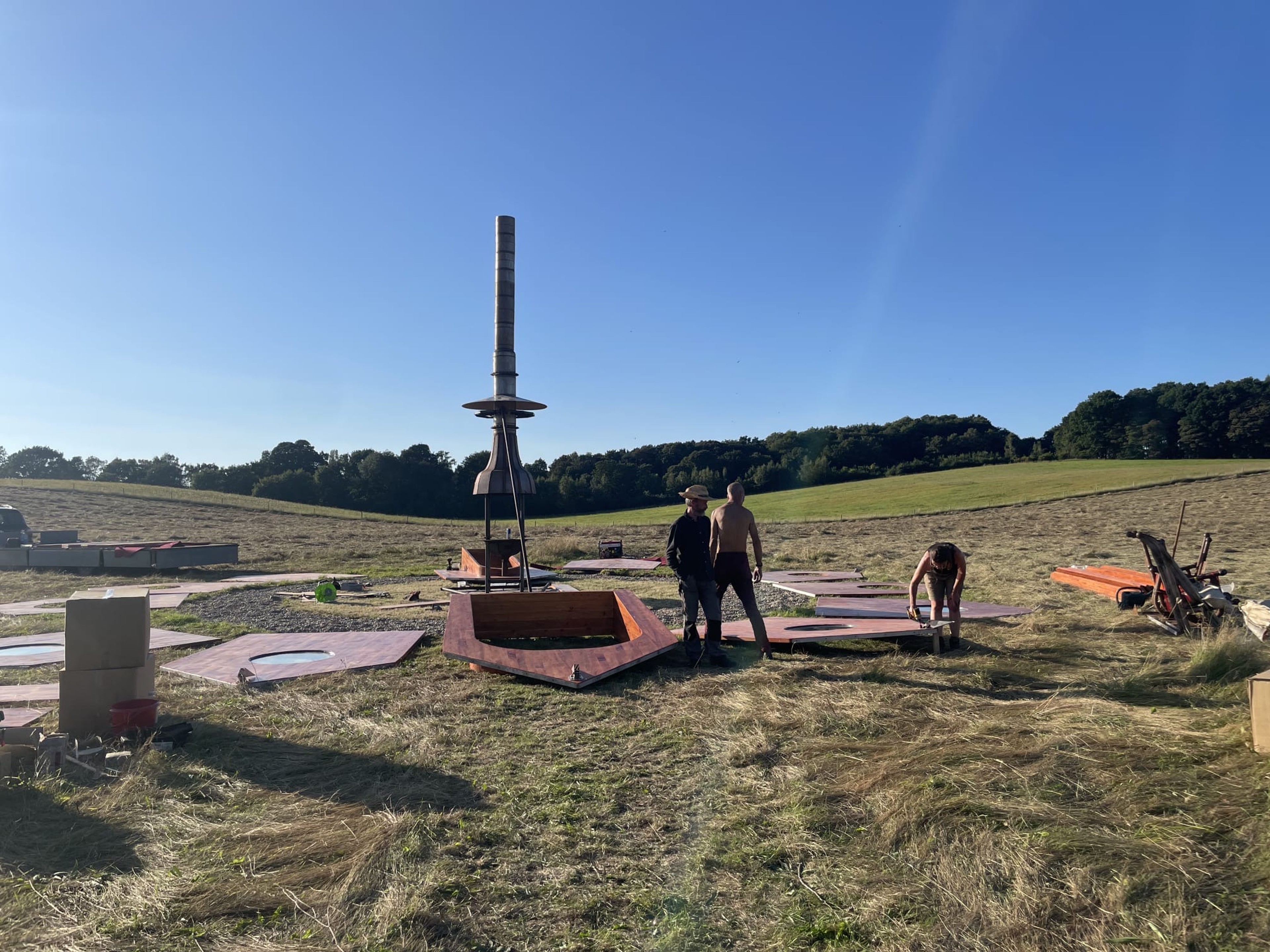The process of building a log burning stove in shed