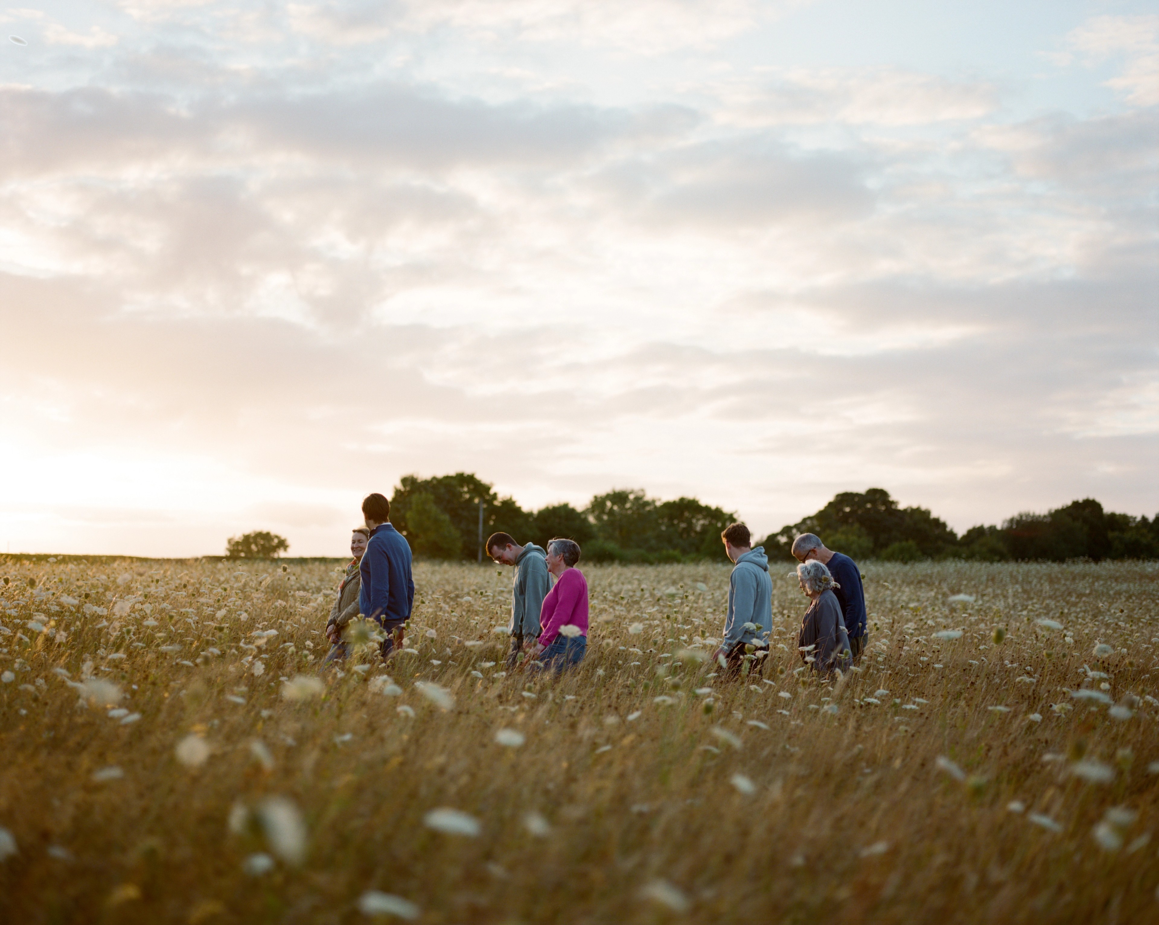 family walking through a natural burial ground