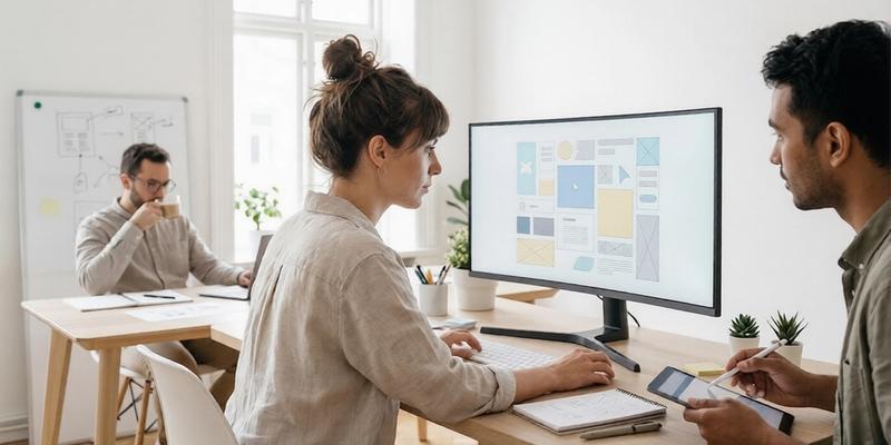 Professional web designers crafting modern, responsive websites with user-focused layouts and seamless interface experiences.