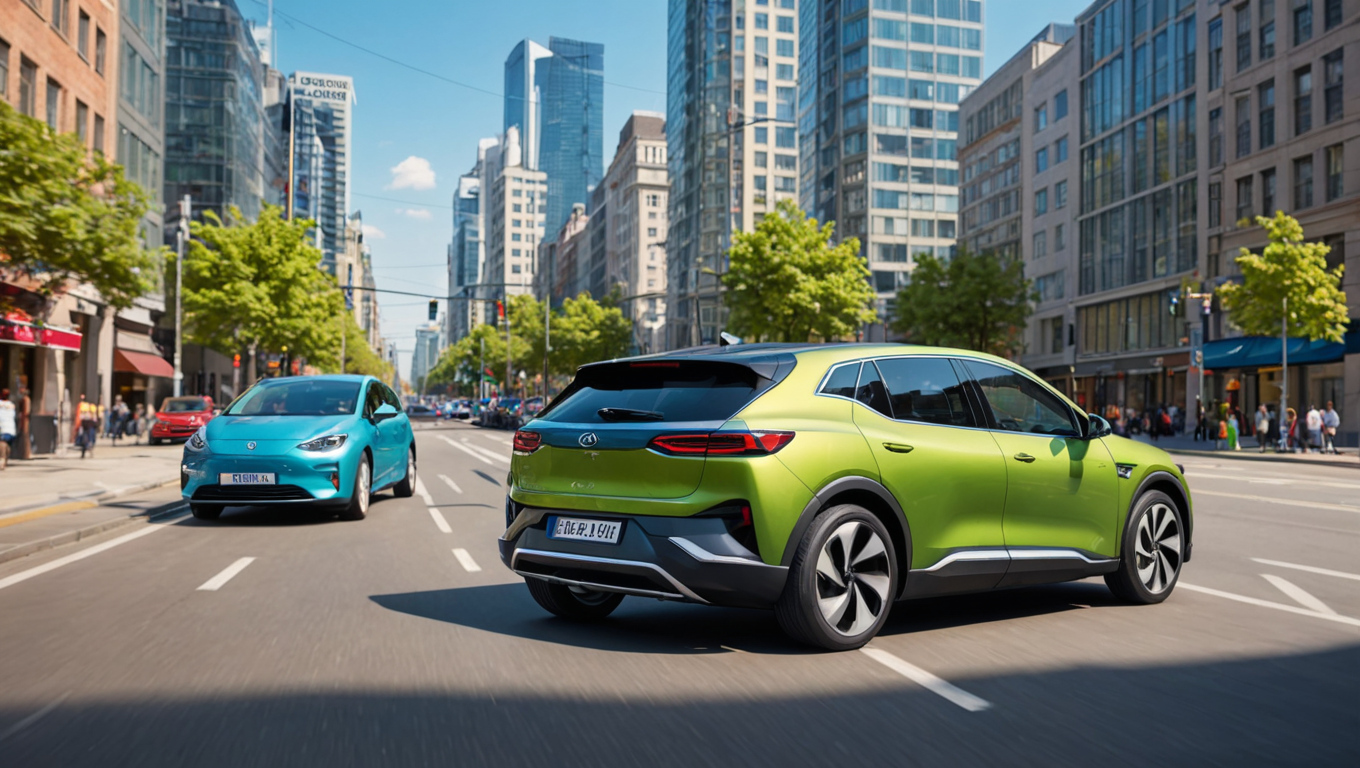 a green car doing a u turn