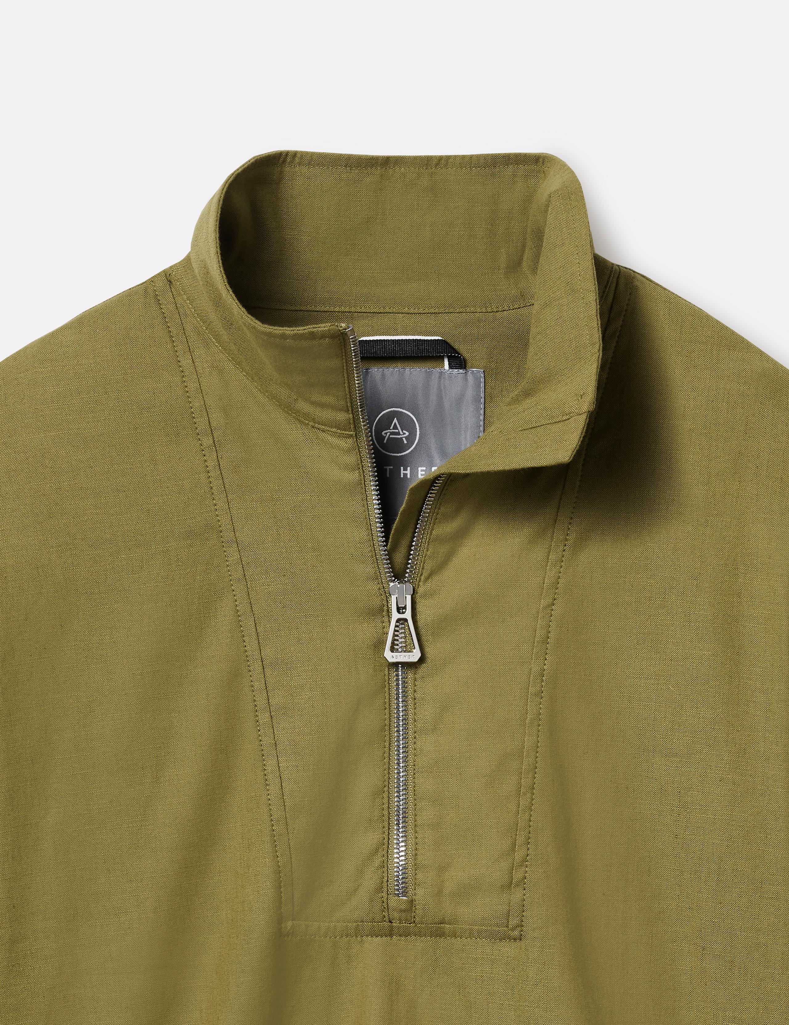 Close-up view of jacket collar and zipper