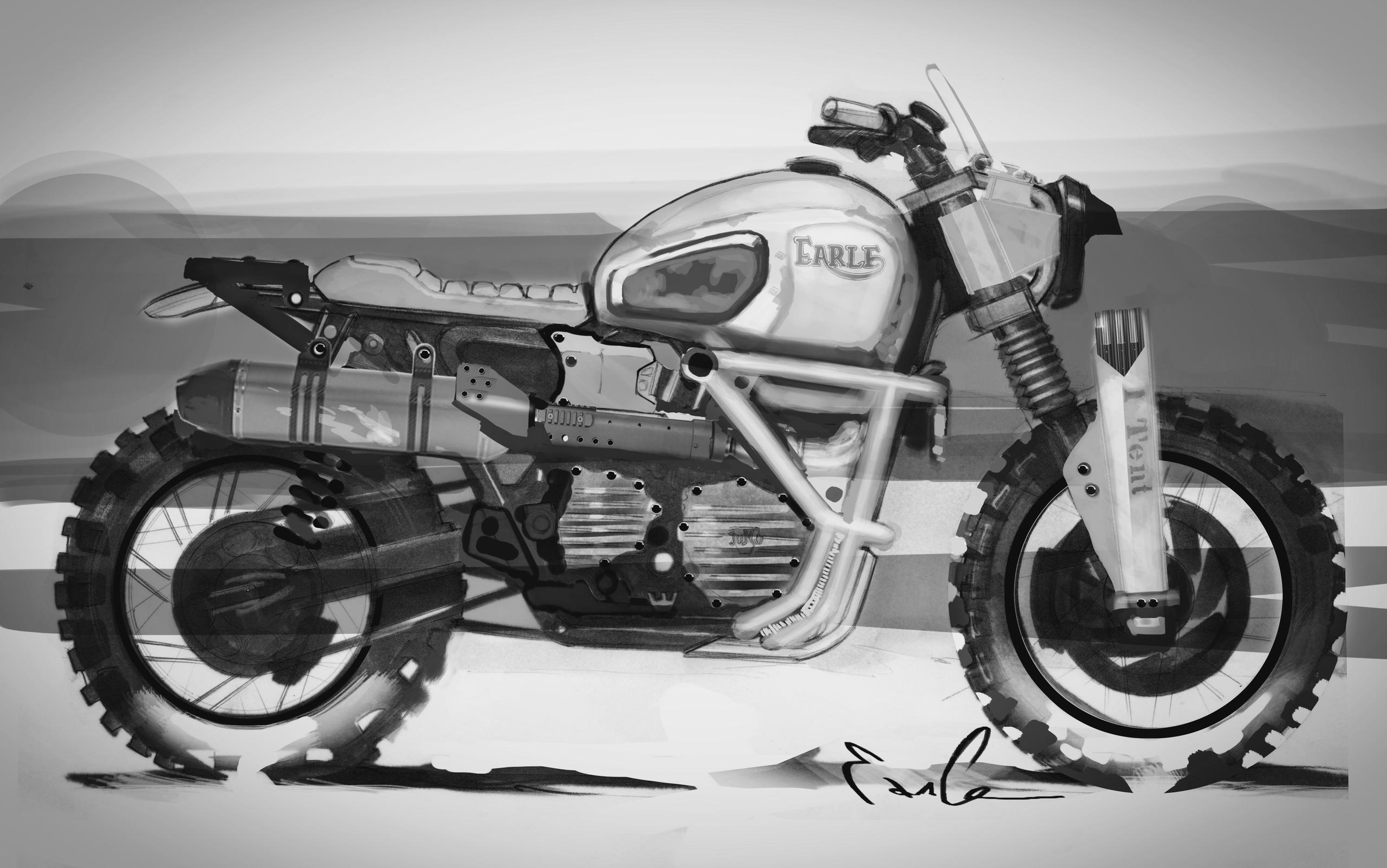 Sketch of motorcycle by Alex Earle