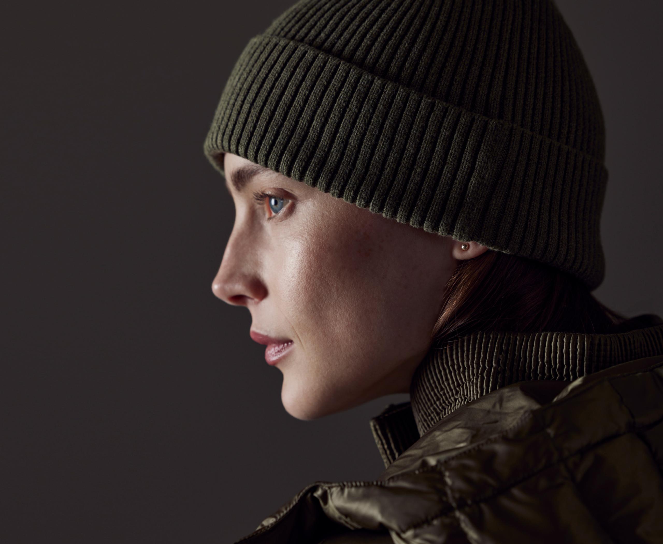 Profile of woman wearing Chalet Cotton Beanie