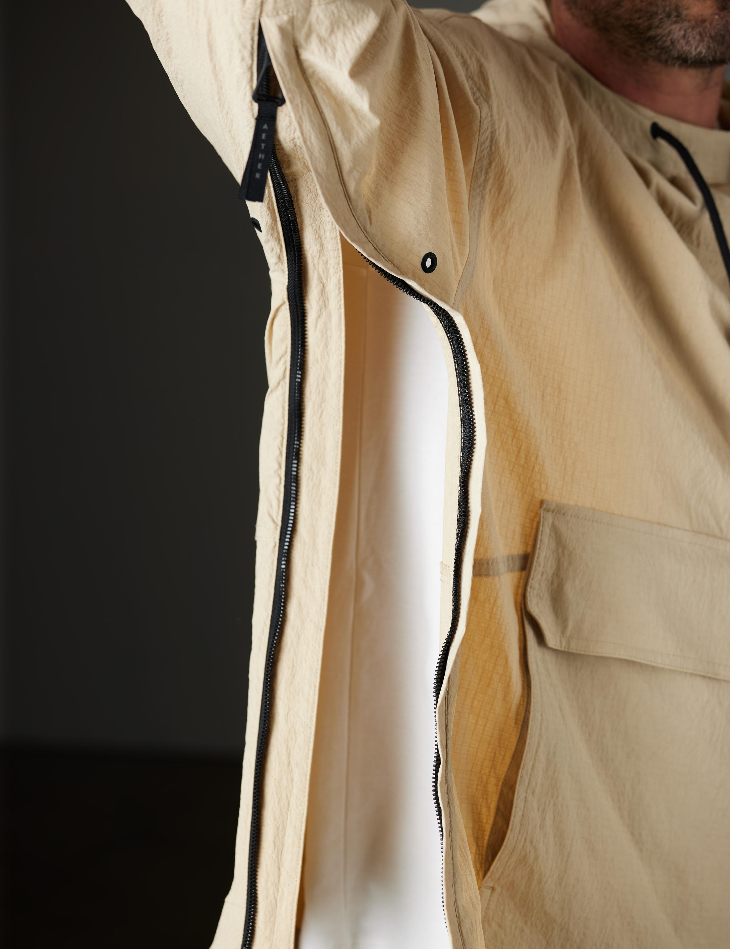 Studio closeup of underarm side-seam zippers