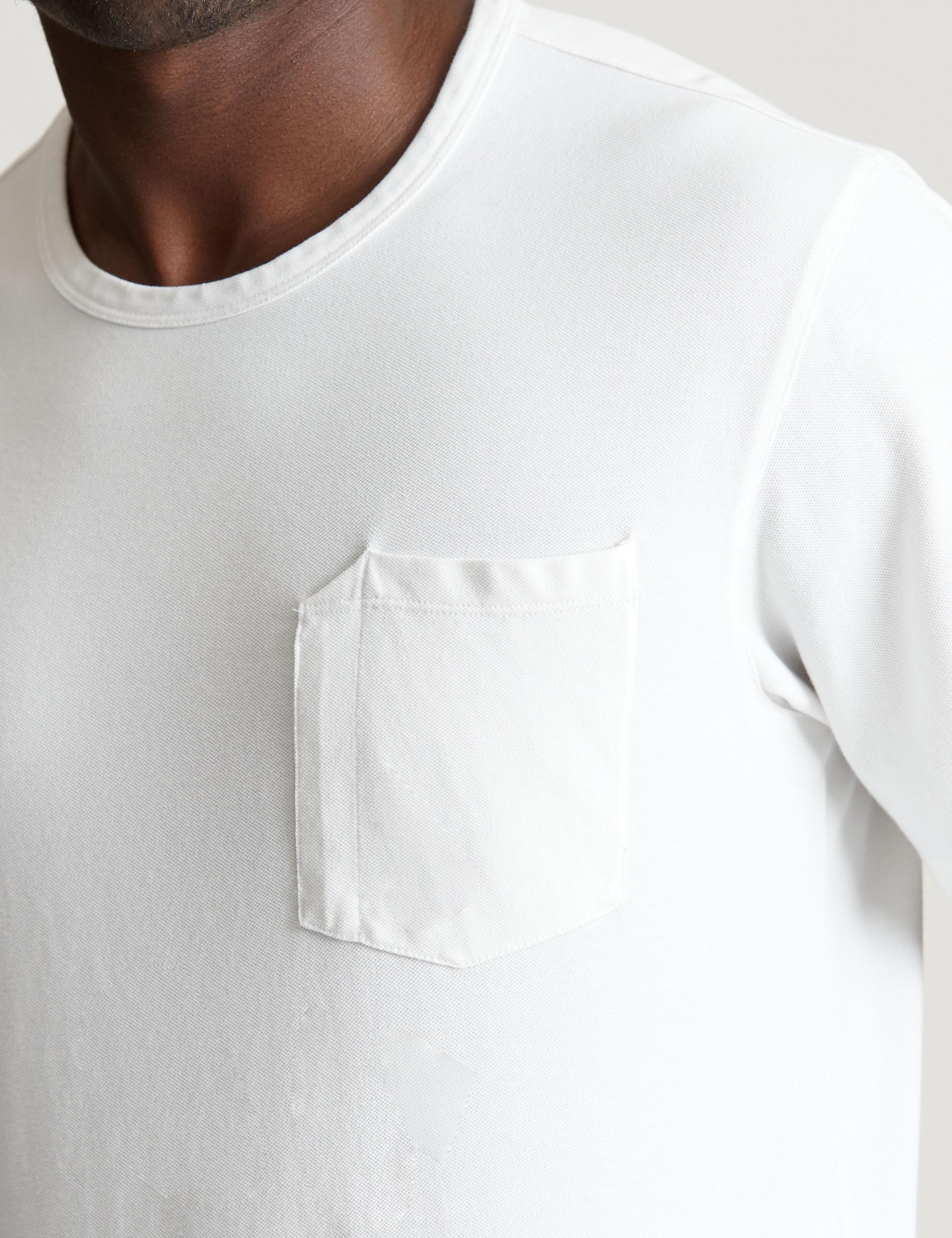 Closeup view of chest pocket of Pique Pocket Tee