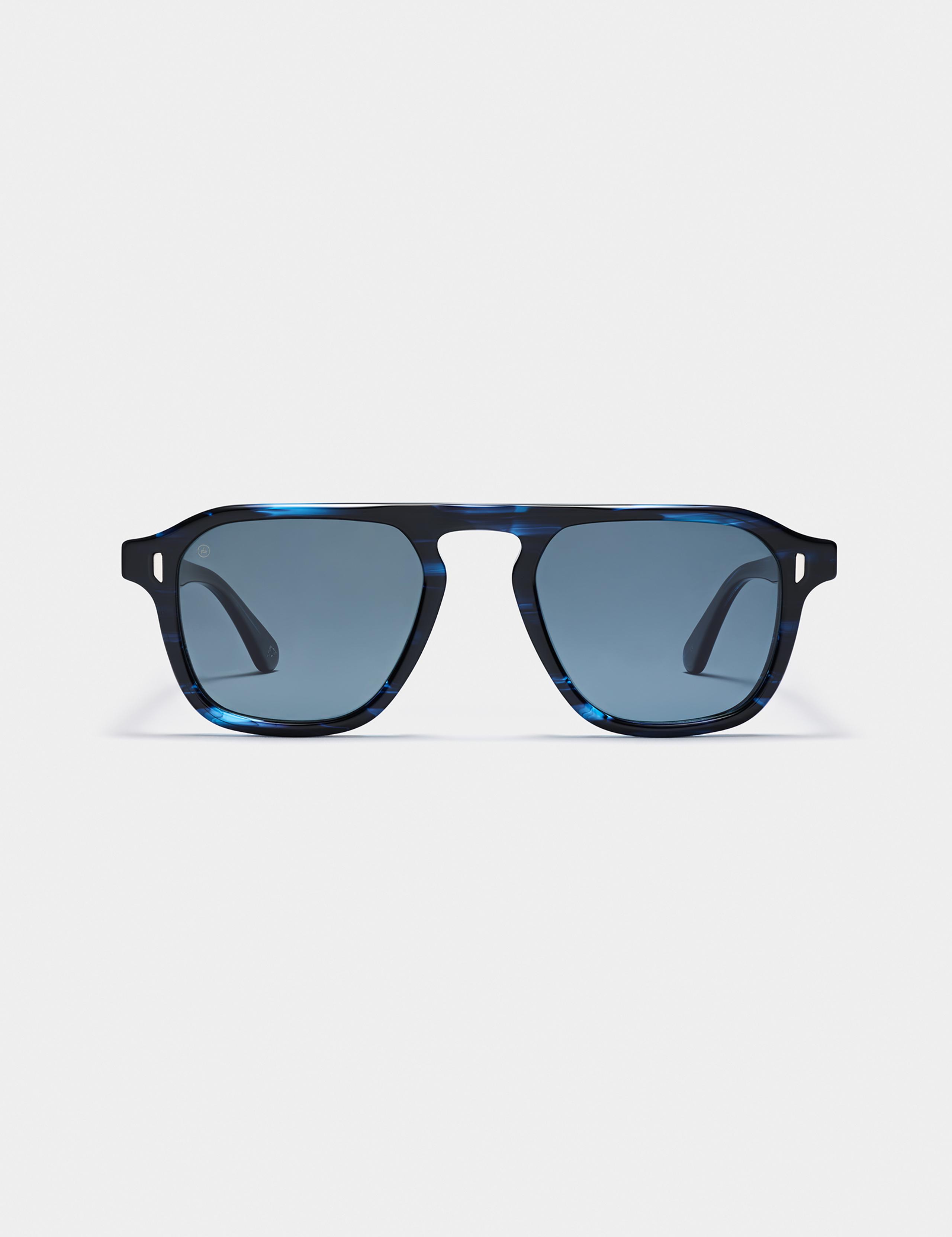 Studio front view of Sequoia in Blue Tortoise with Blue polarized lens