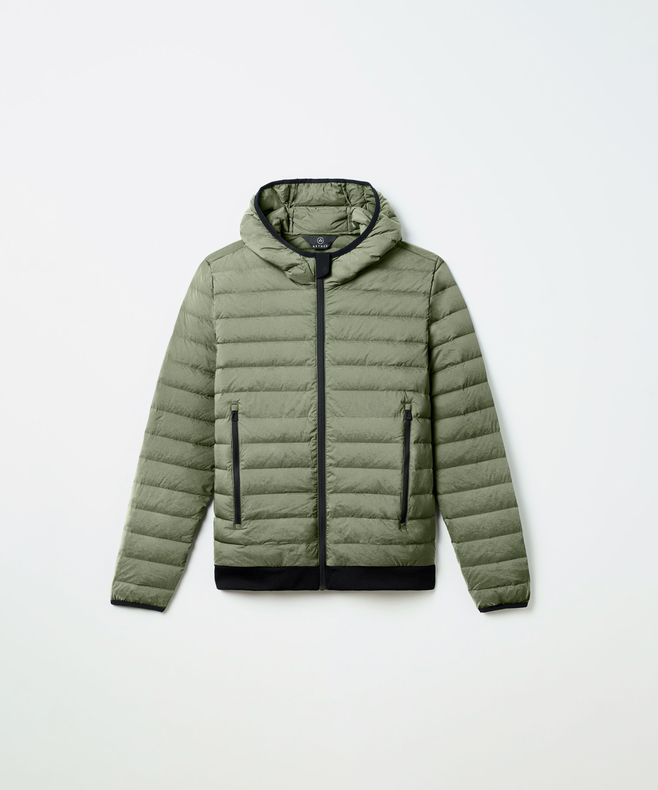 Studio laydown of Launch Full-Zip Hooded jacket in Fern Green