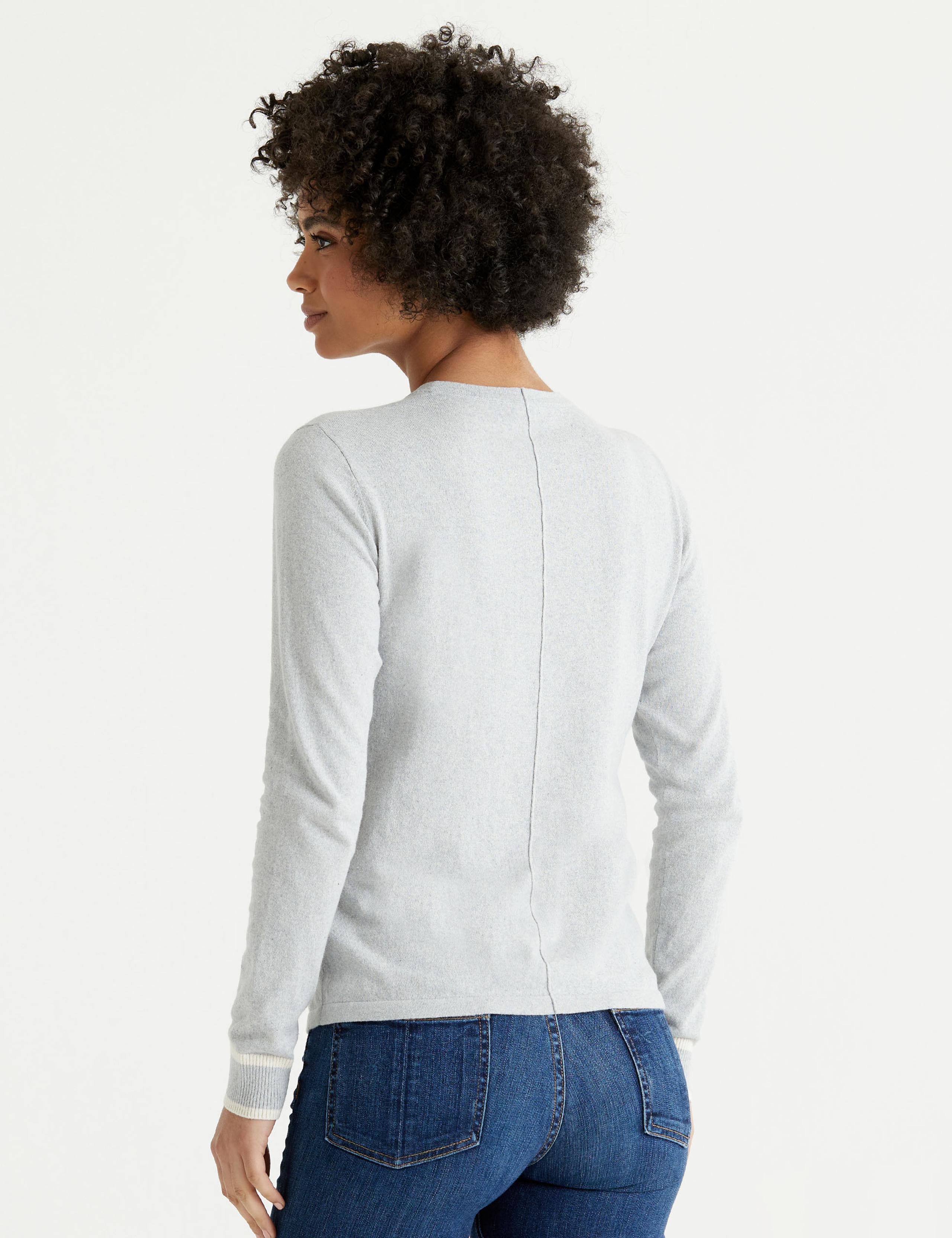 Back view of woman wearing Bay Sweater in Marino Blue