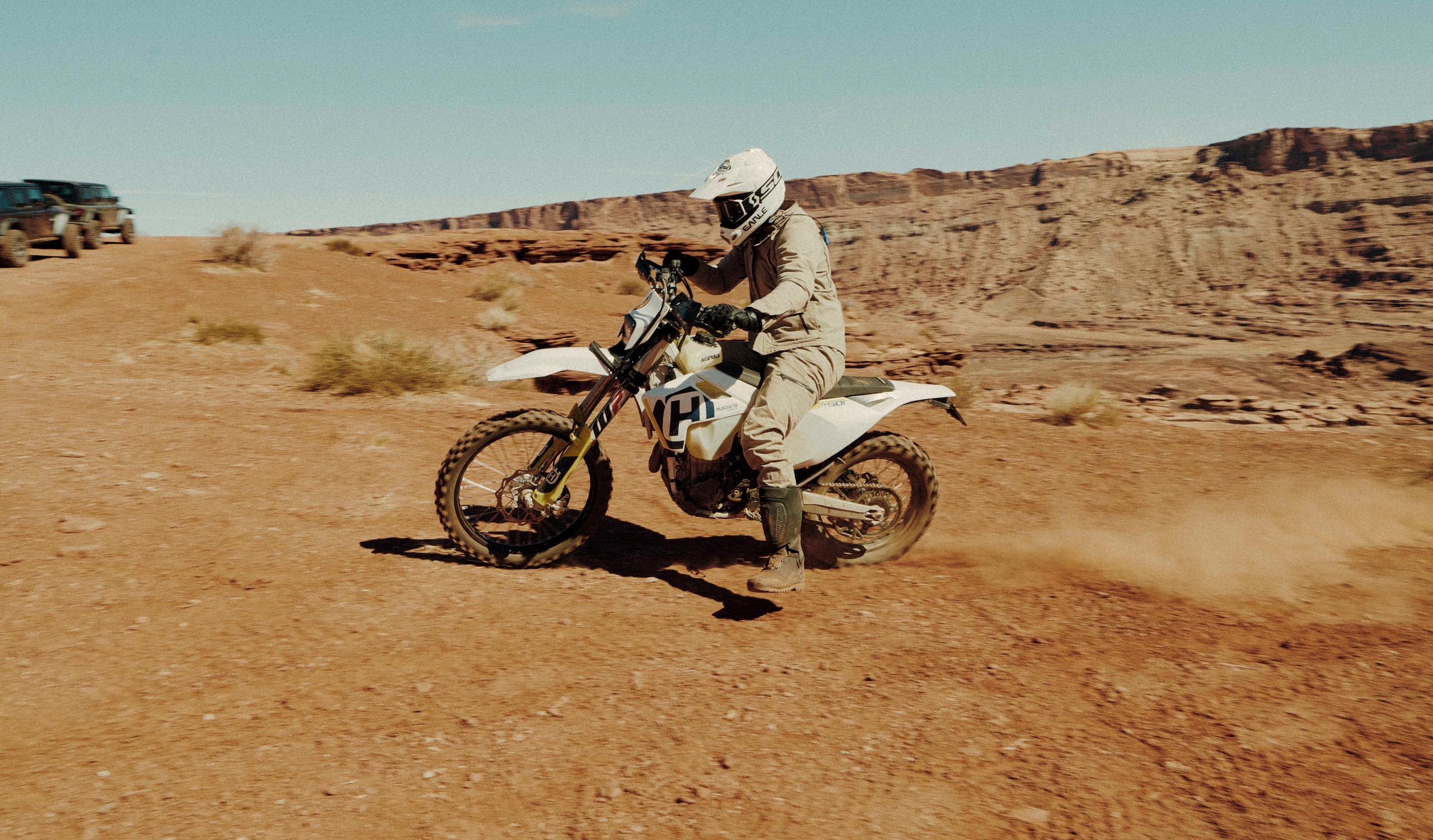 Men wearing Mojave Motorcycle Suit on motorcycle