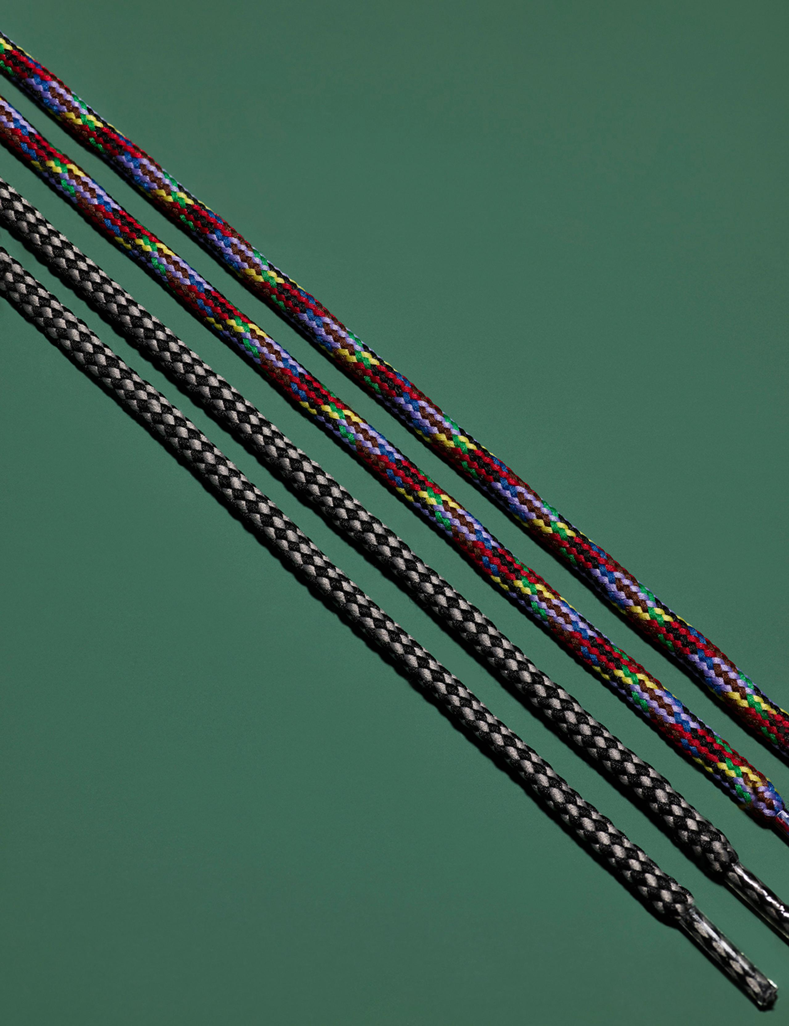 Detail of black and white and multicolor laces